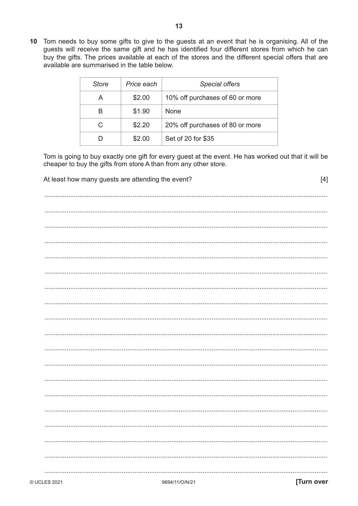 Cambridge A Level Thinking Skills 9694 2021 Oct/Nov Paper 1 · Variant 1 question paper, page 13 of 16