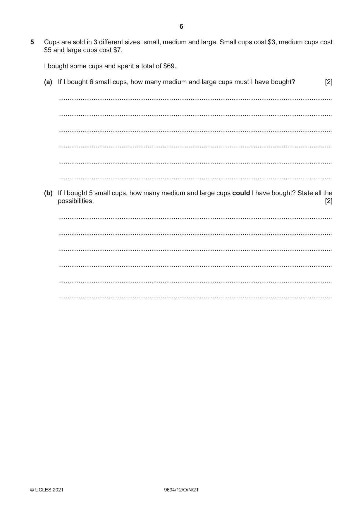 Cambridge A Level Thinking Skills 9694 2021 Oct/Nov Paper 1 · Variant 2 question paper, page 6 of 16