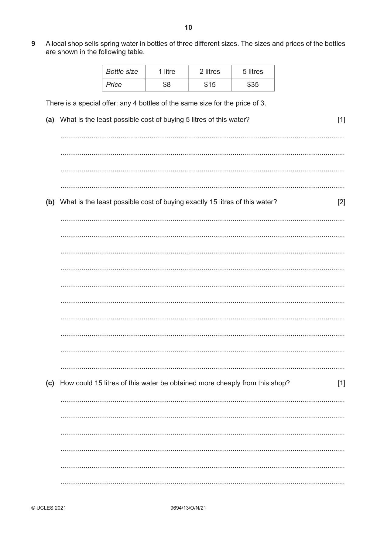 Cambridge A Level Thinking Skills 9694 2021 Oct/Nov Paper 1 · Variant 3 question paper, page 10 of 16