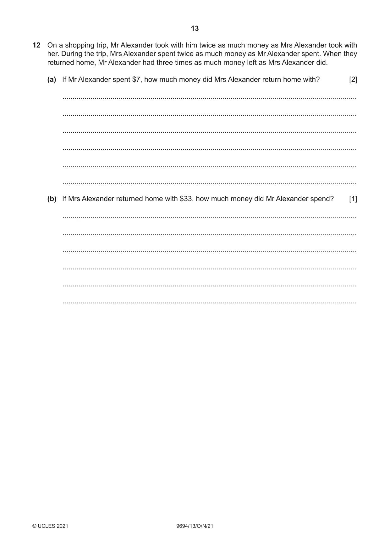 Cambridge A Level Thinking Skills 9694 2021 Oct/Nov Paper 1 · Variant 3 question paper, page 13 of 16