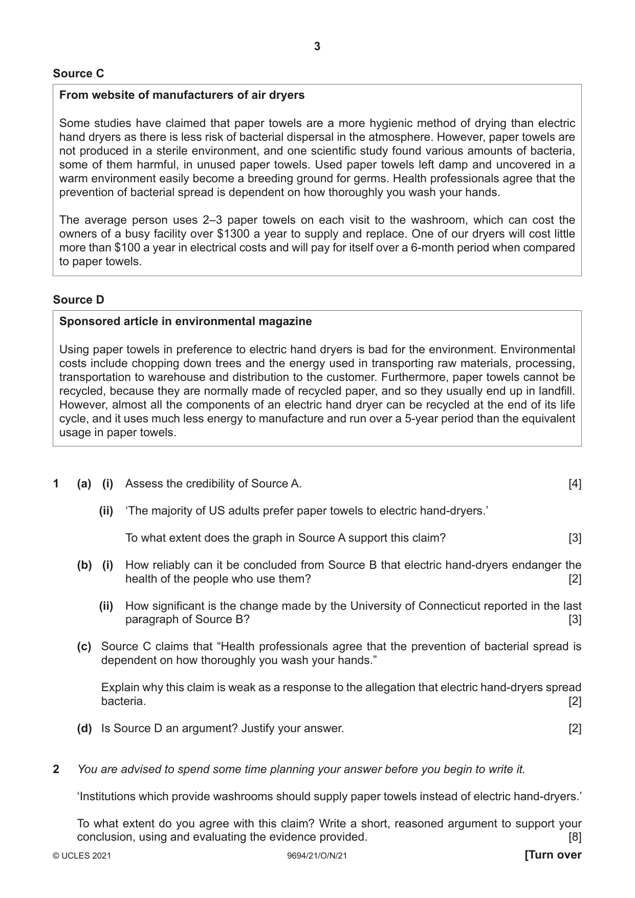 Cambridge A Level Thinking Skills 9694 2021 Oct/Nov Paper 2 · Variant 1 question paper, page 3 of 8