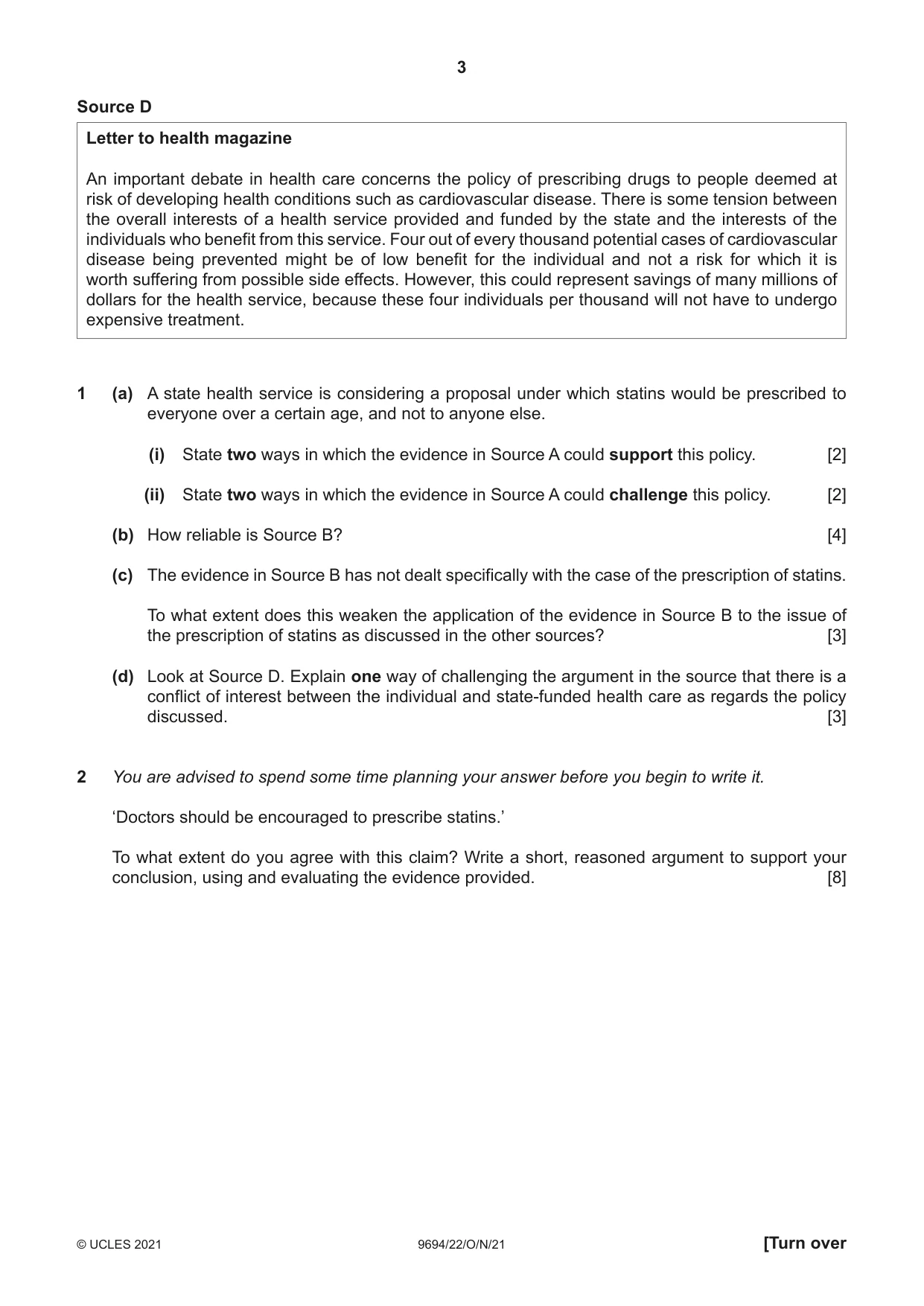 Cambridge A Level Thinking Skills 9694 2021 Oct/Nov Paper 2 · Variant 2 question paper, page 3 of 8