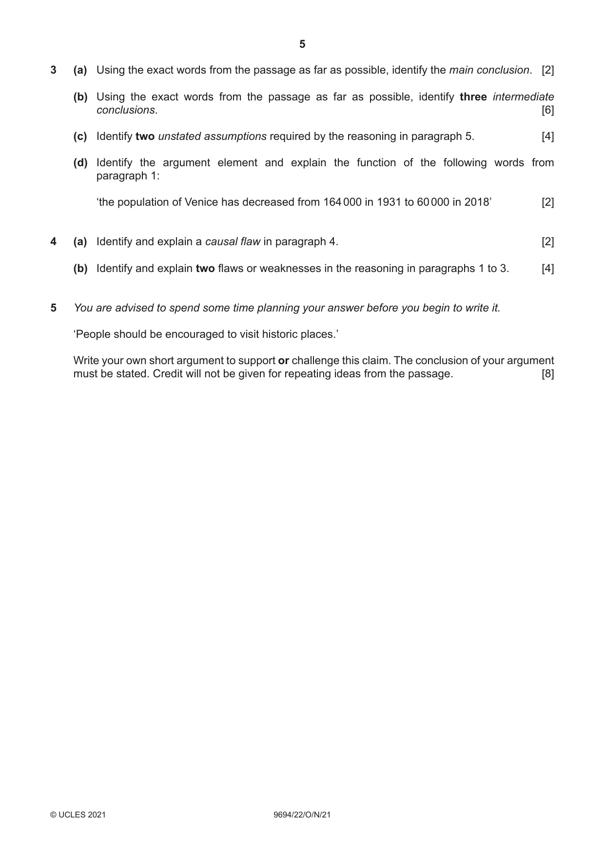 Cambridge A Level Thinking Skills 9694 2021 Oct/Nov Paper 2 · Variant 2 question paper, page 5 of 8