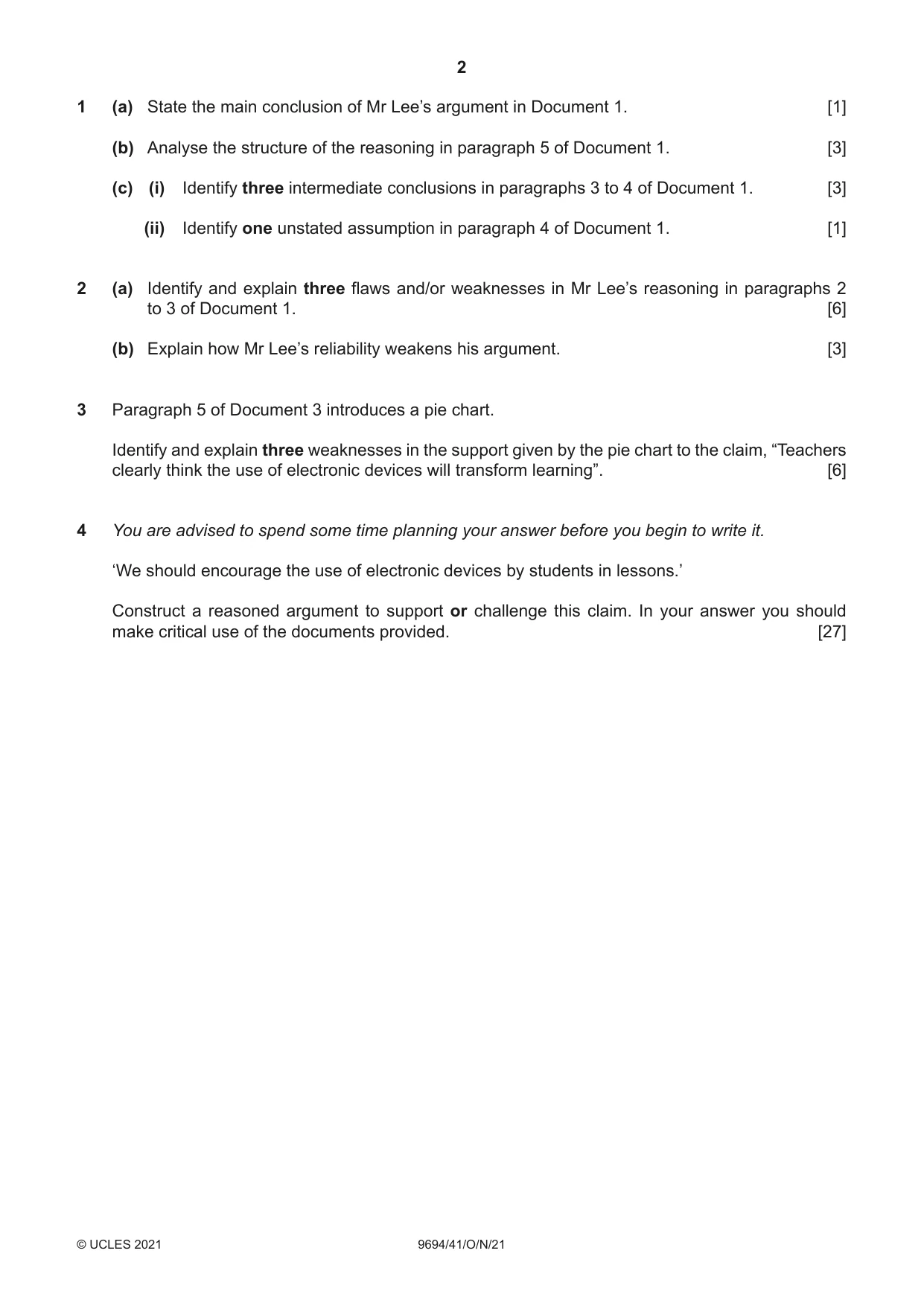 Cambridge A Level Thinking Skills 9694 2021 Oct/Nov Paper 4 · Variant 1 question paper, page 2 of 8