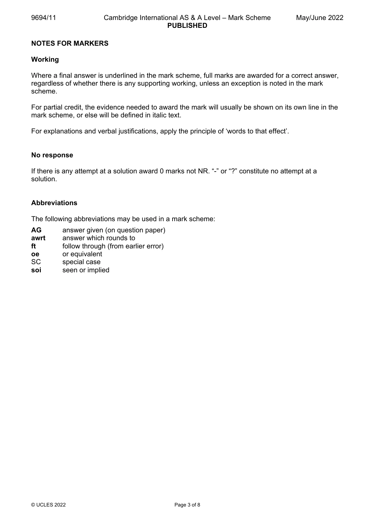 Mark scheme, page 3 of 8