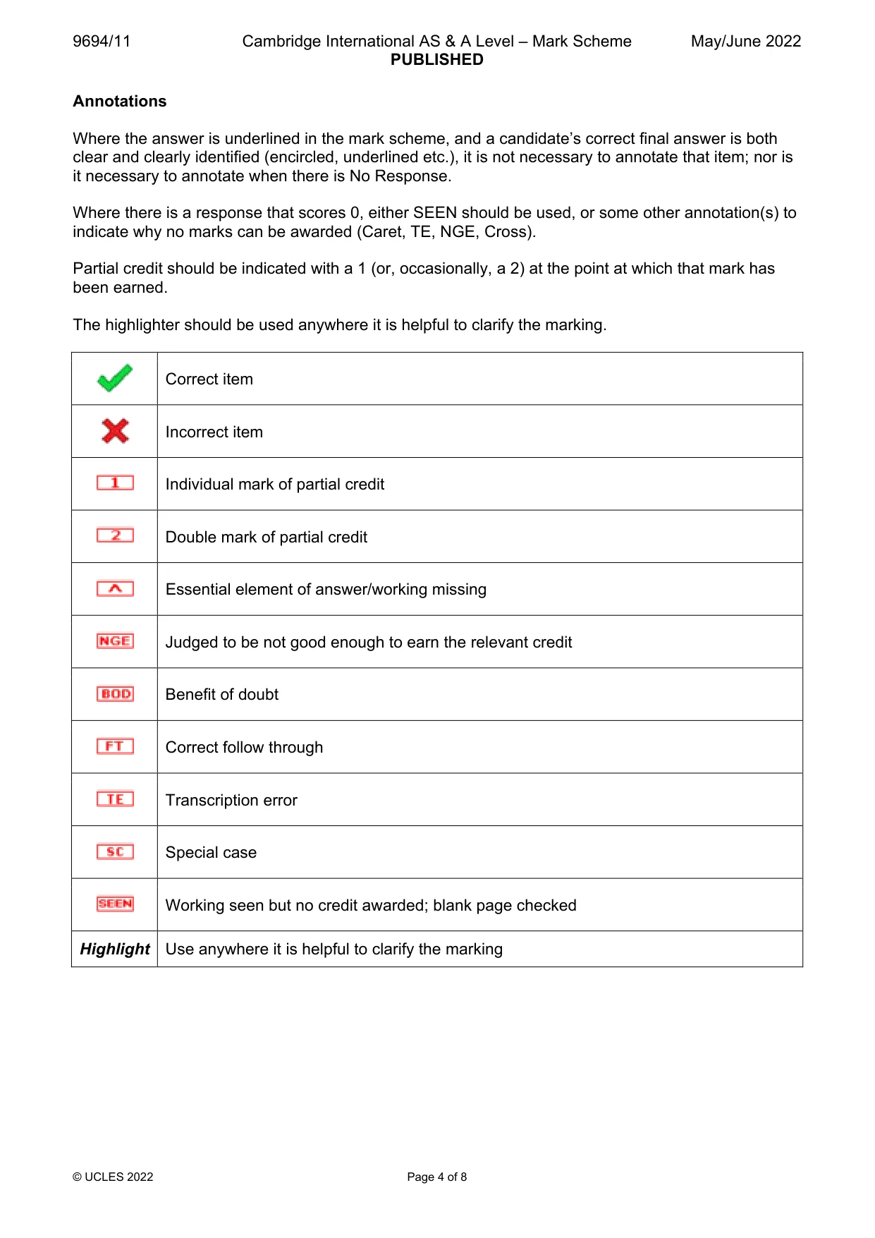 Mark scheme, page 4 of 8