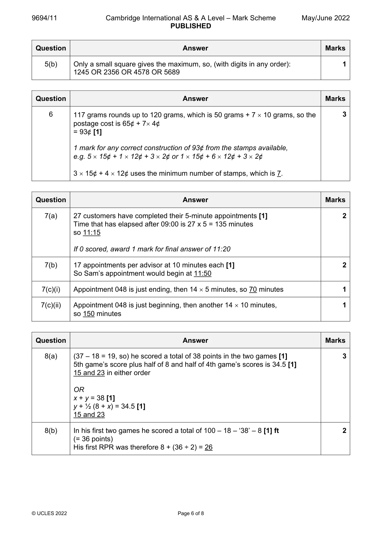 Mark scheme, page 6 of 8