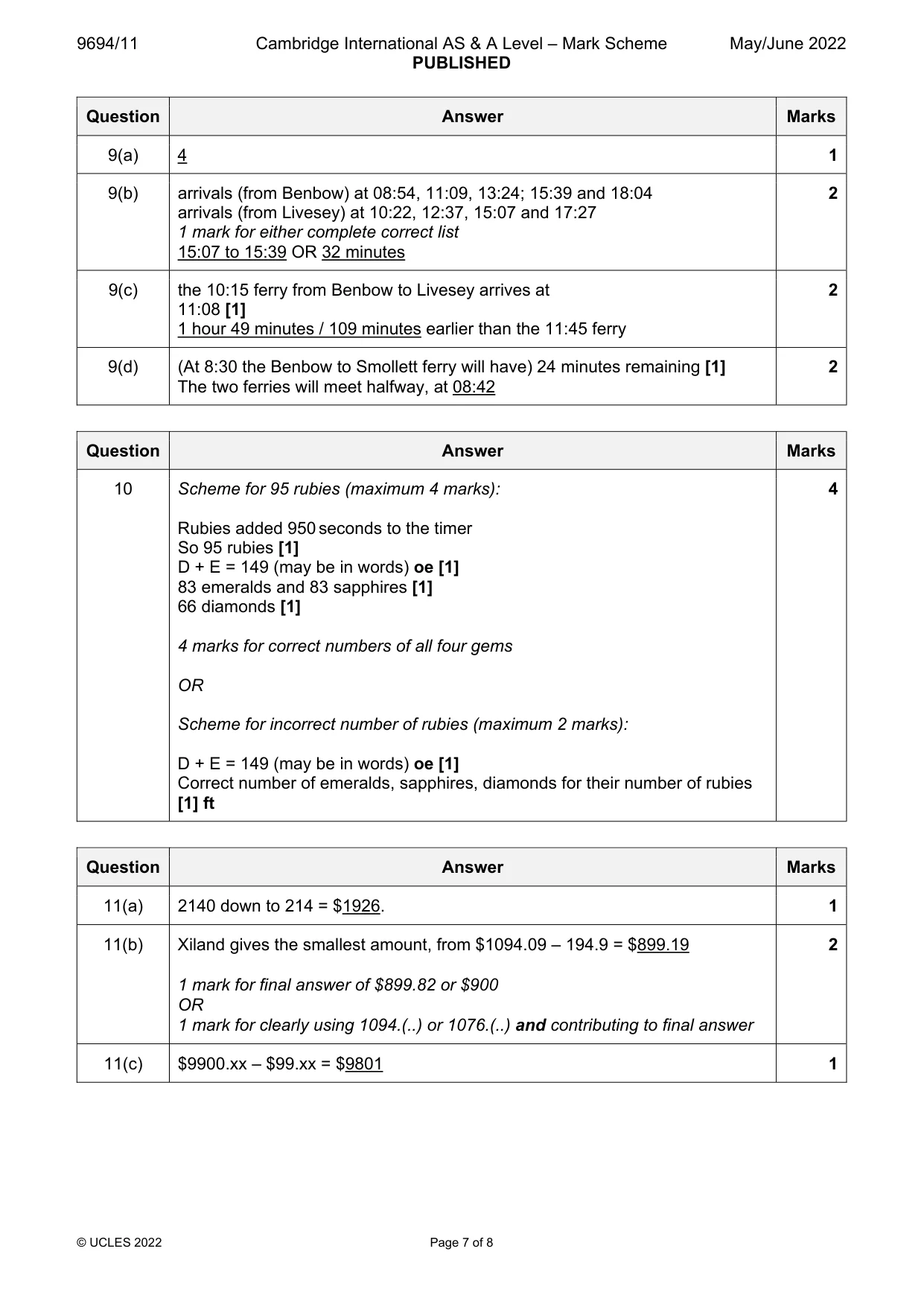 Mark scheme, page 7 of 8