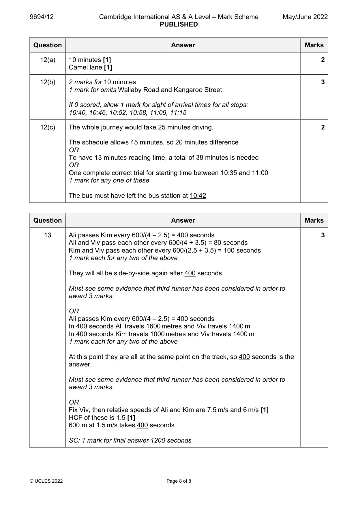 Mark scheme, page 8 of 8