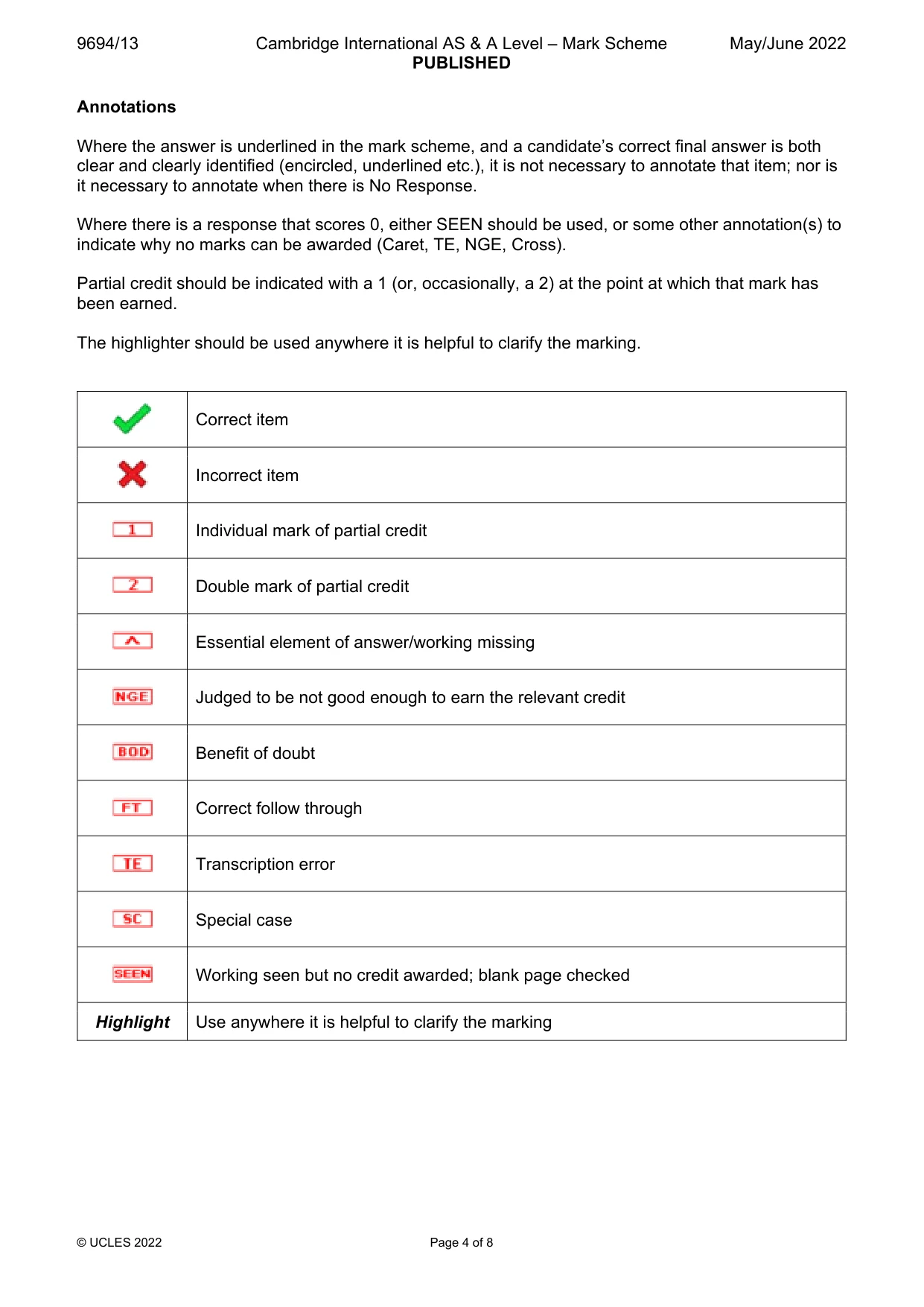Mark scheme, page 4 of 8