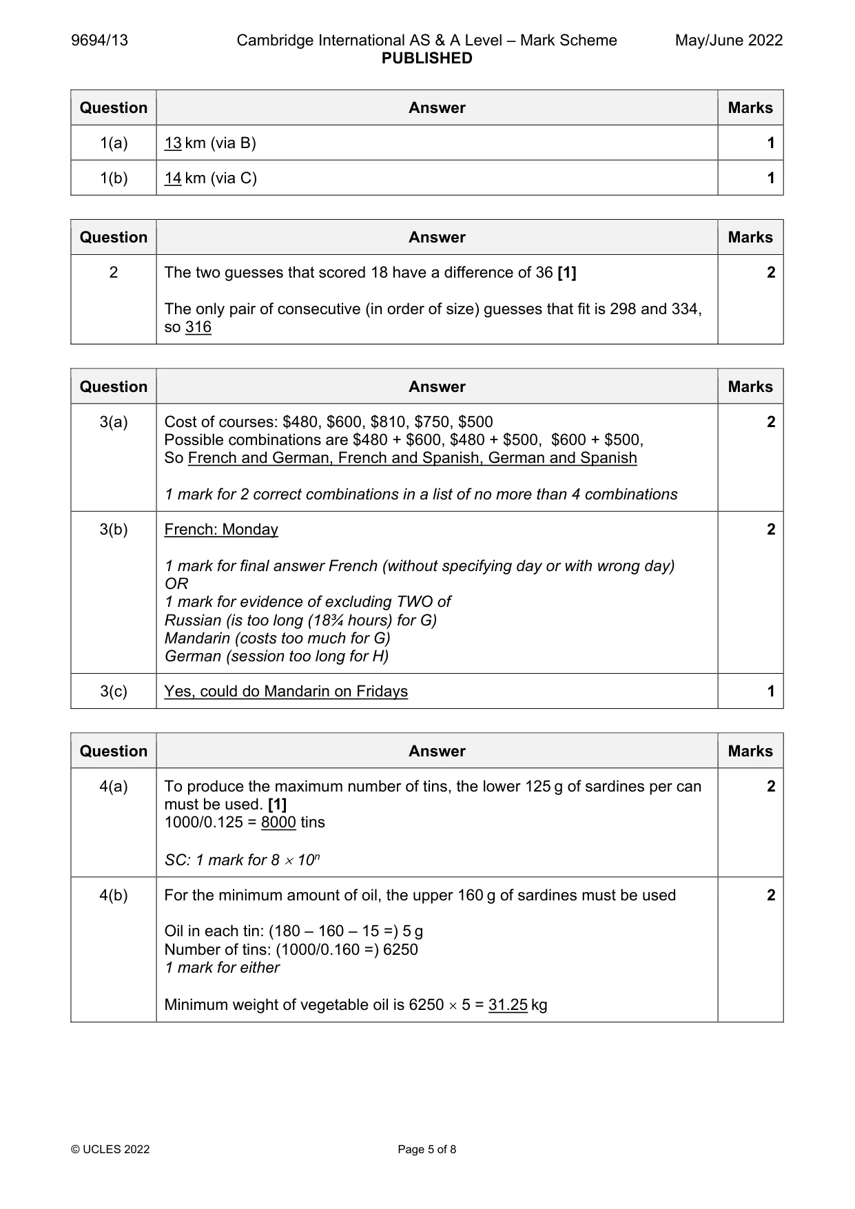 Mark scheme, page 5 of 8