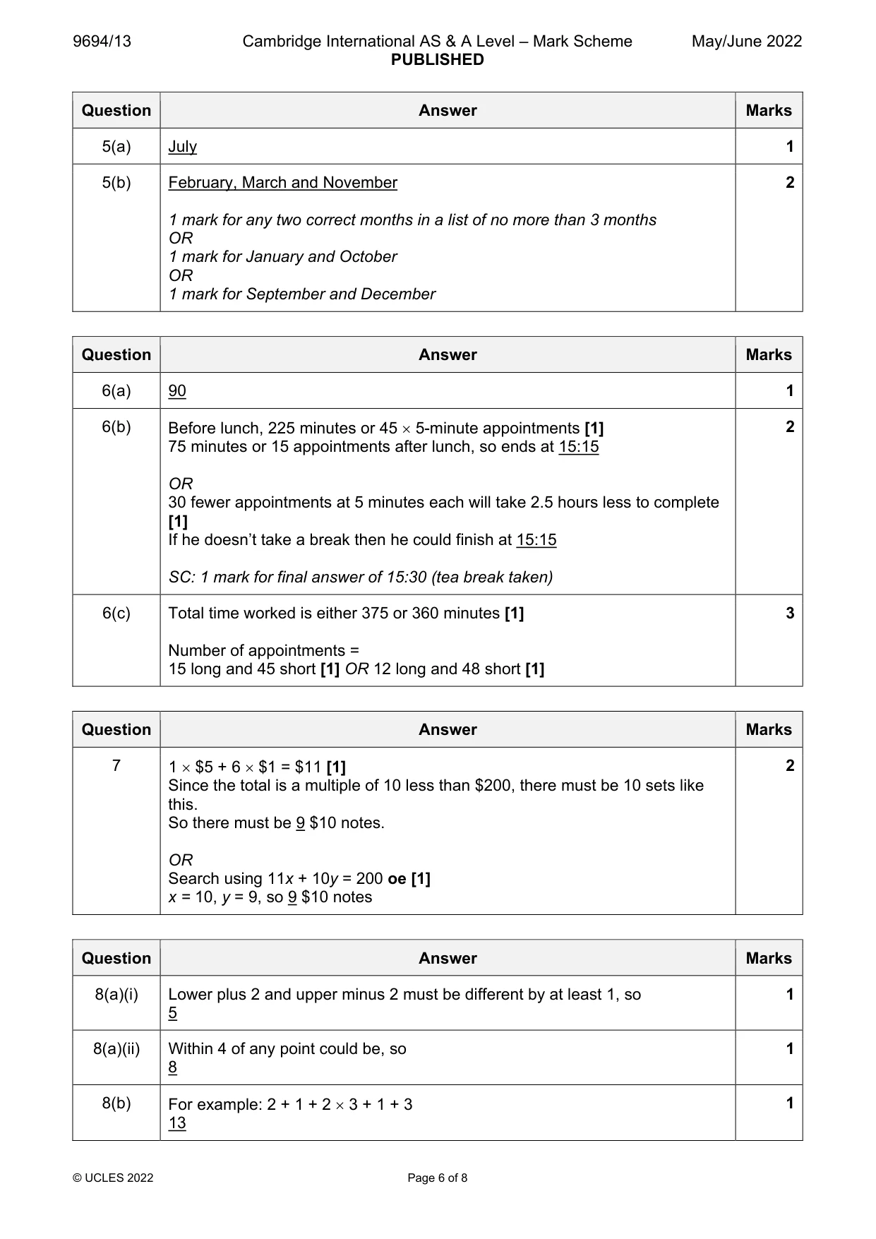 Mark scheme, page 6 of 8