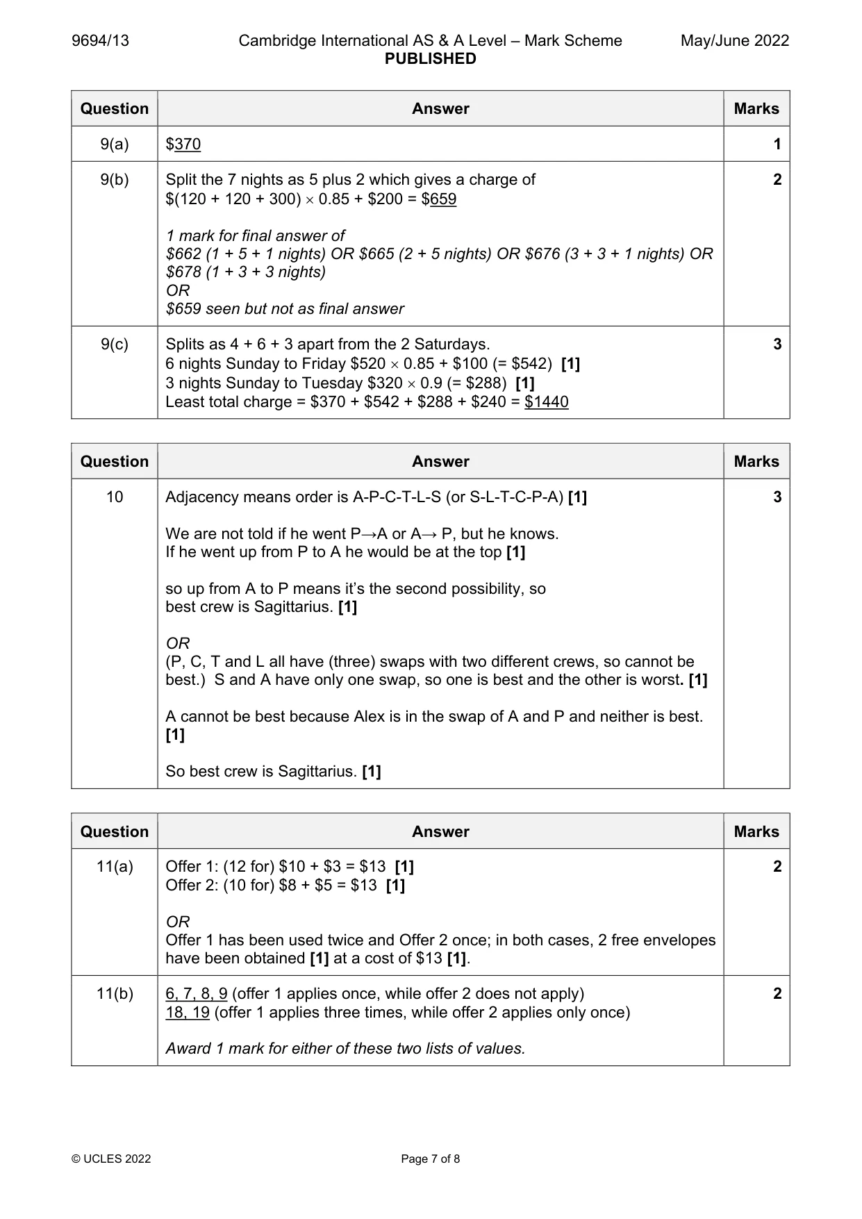 Mark scheme, page 7 of 8