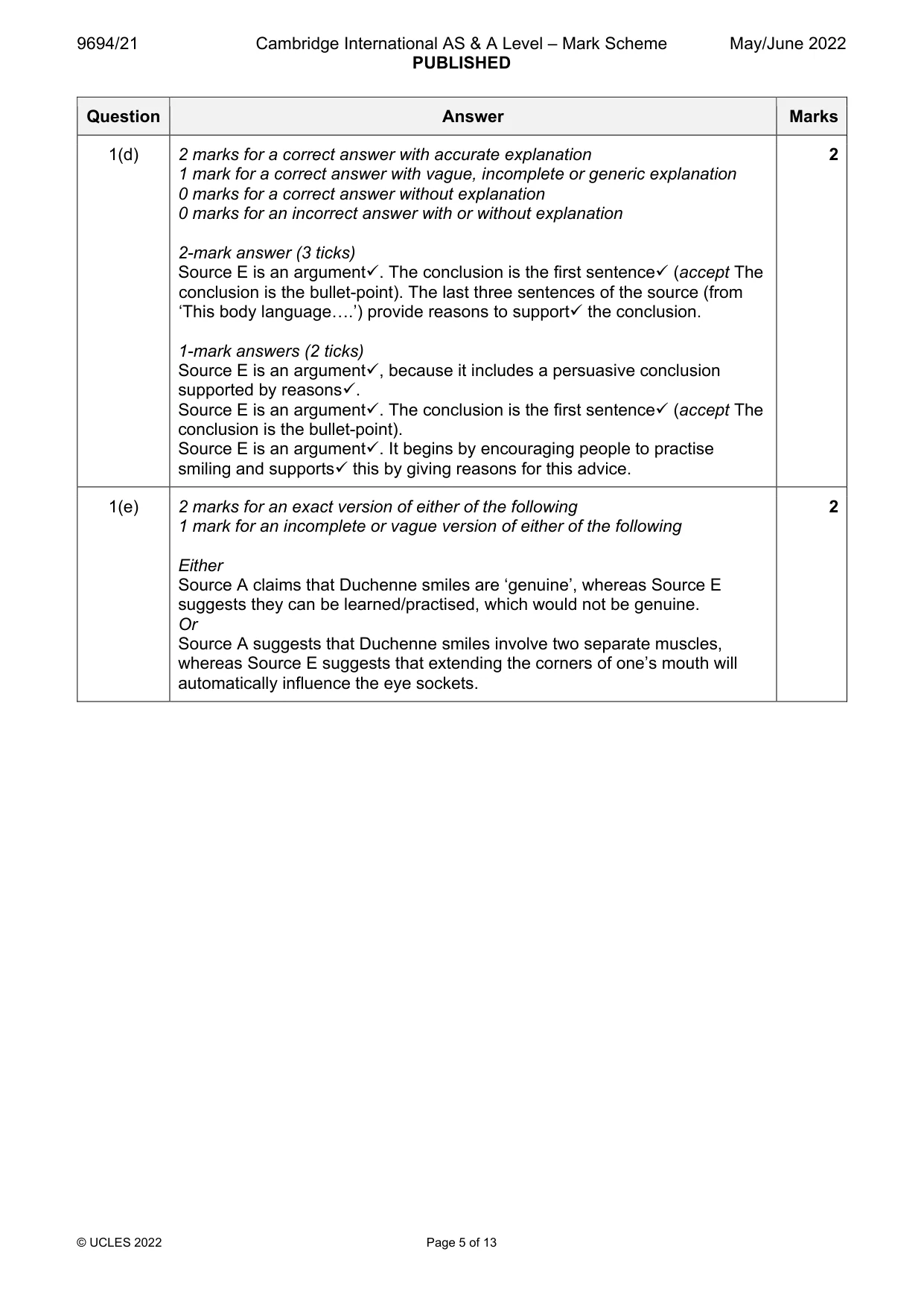 Mark scheme, page 5 of 13