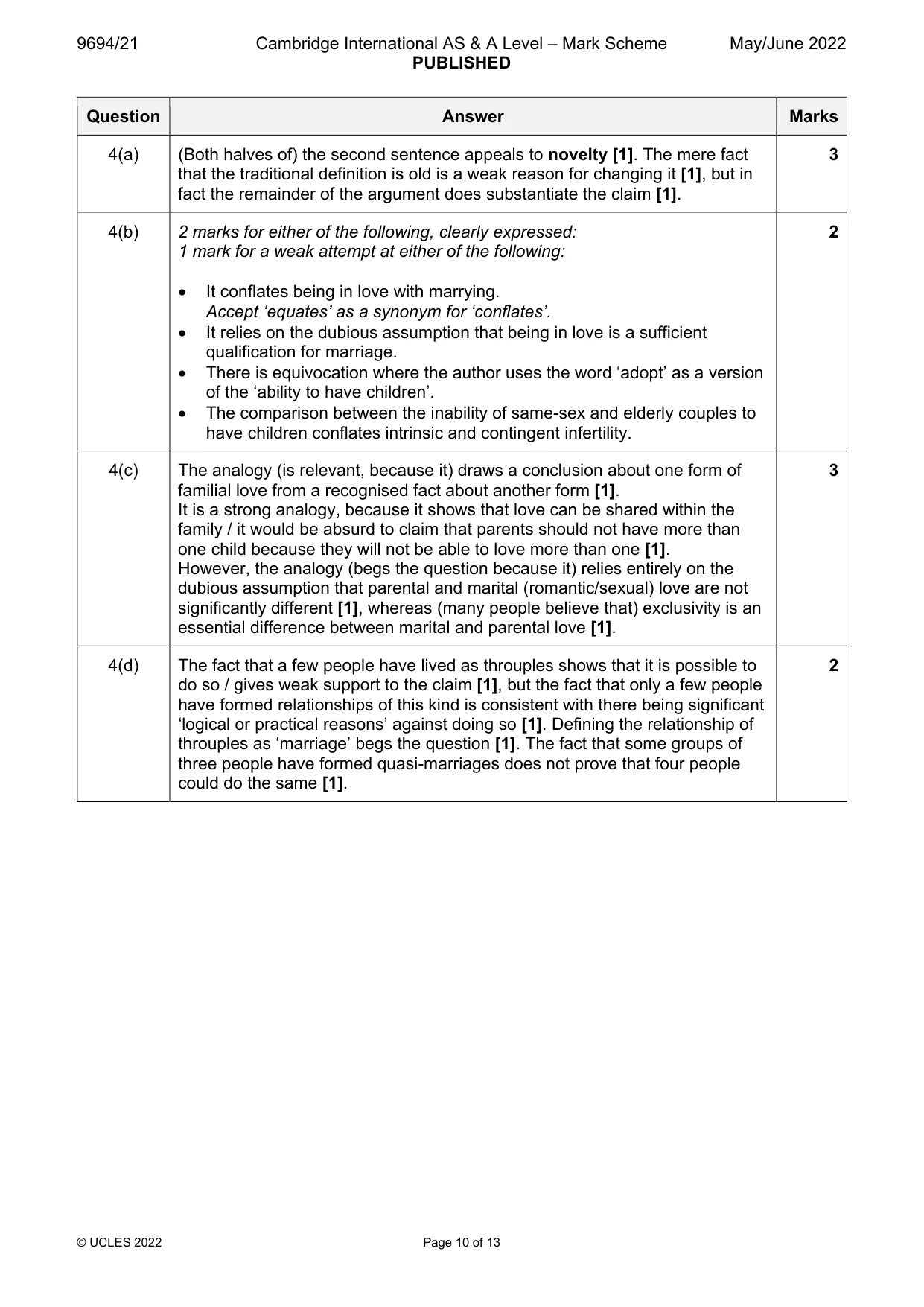 Mark scheme, page 10 of 13