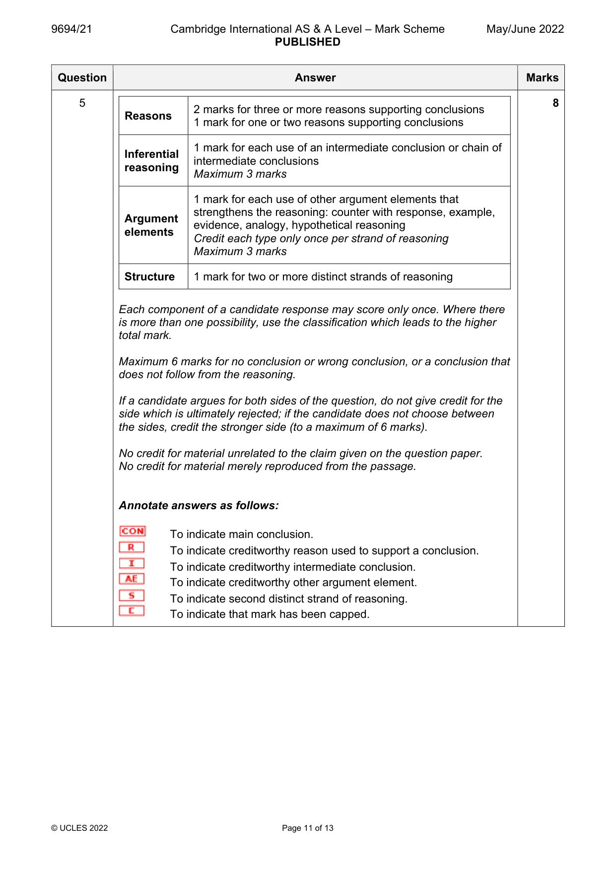 Mark scheme, page 11 of 13