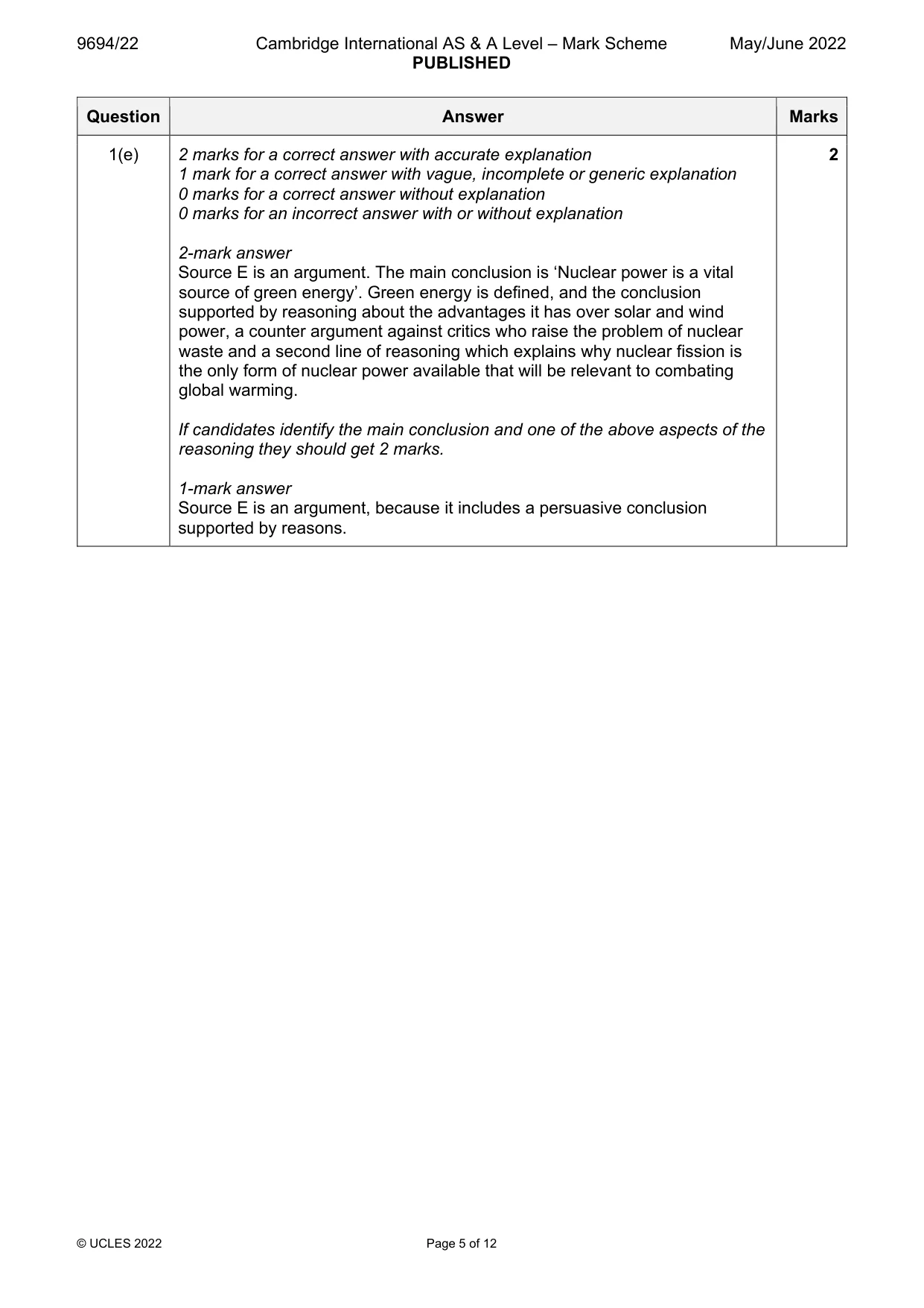 Mark scheme, page 5 of 12