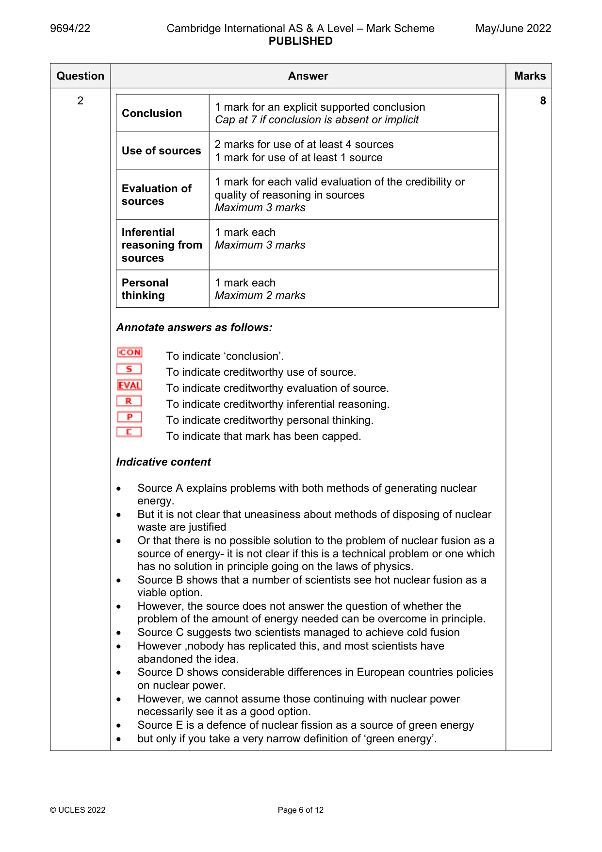 Mark scheme, page 6 of 12