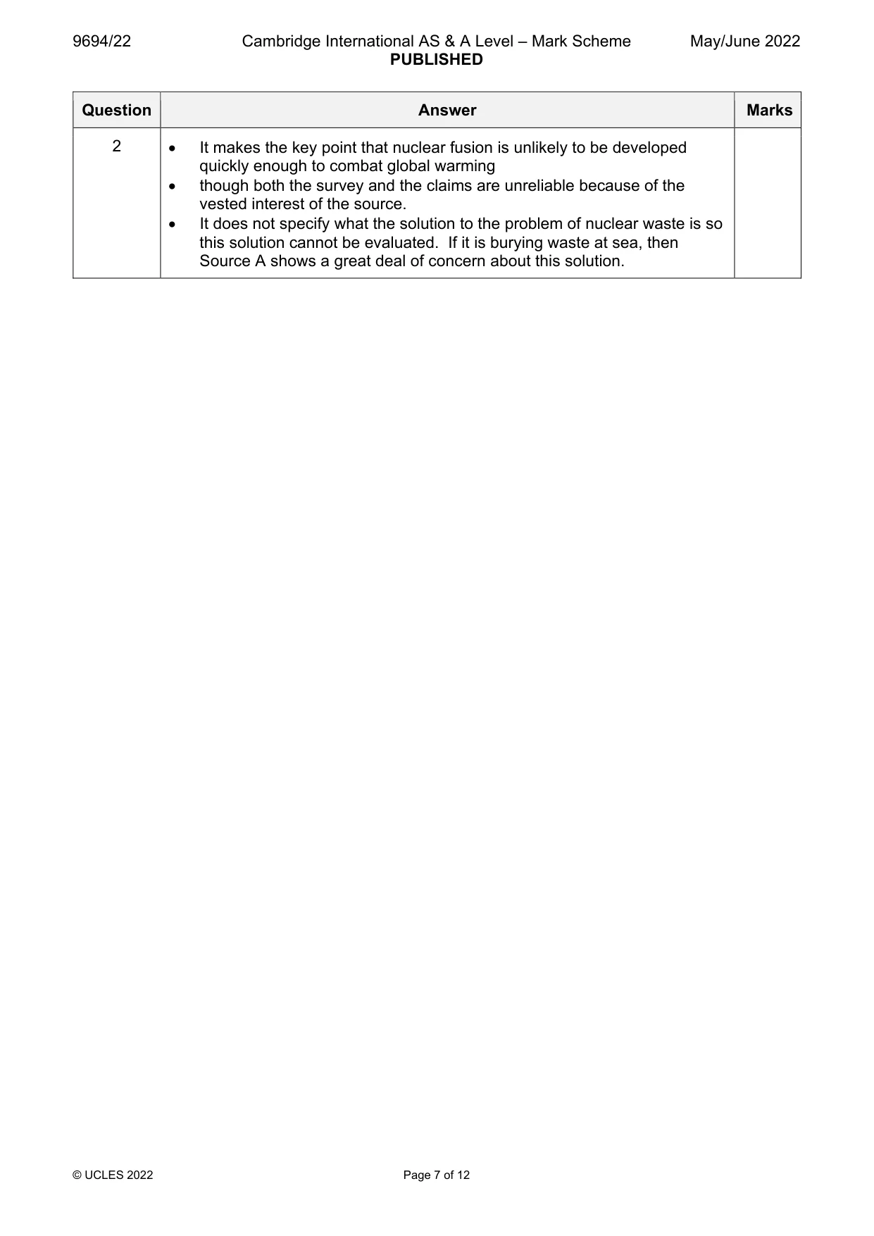 Mark scheme, page 7 of 12
