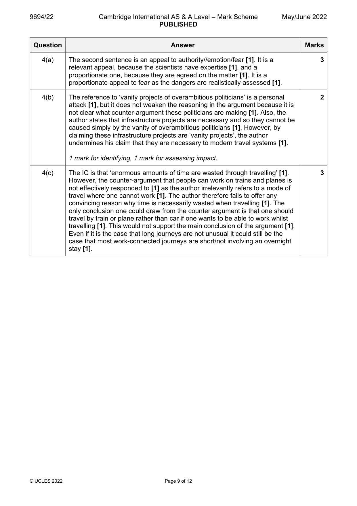 Mark scheme, page 9 of 12