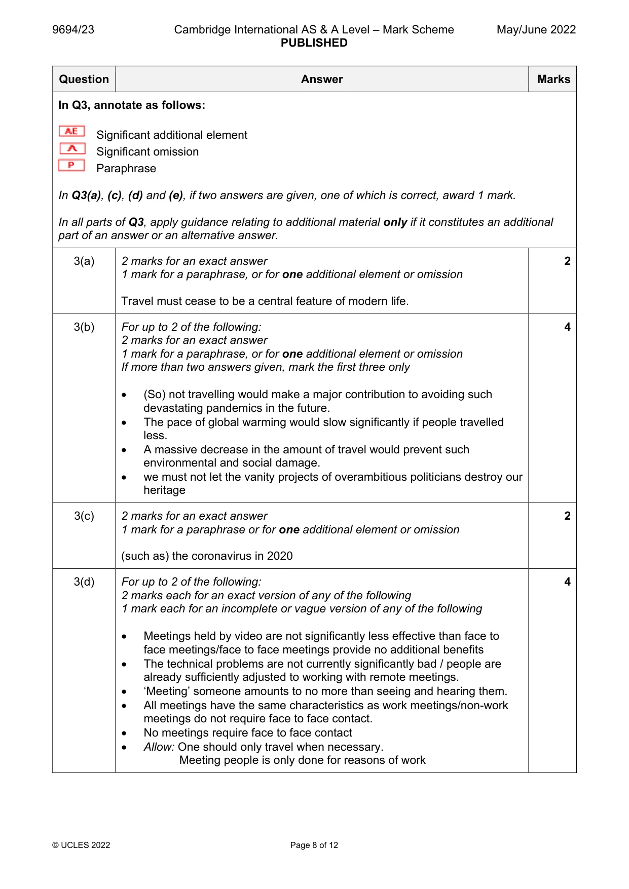 Mark scheme, page 8 of 12