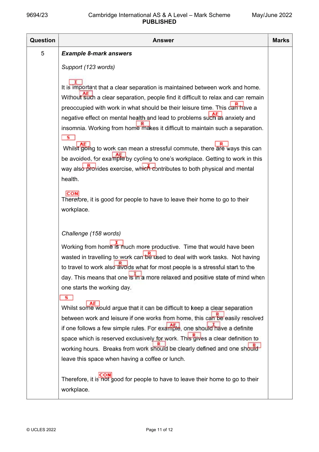 Mark scheme, page 11 of 12
