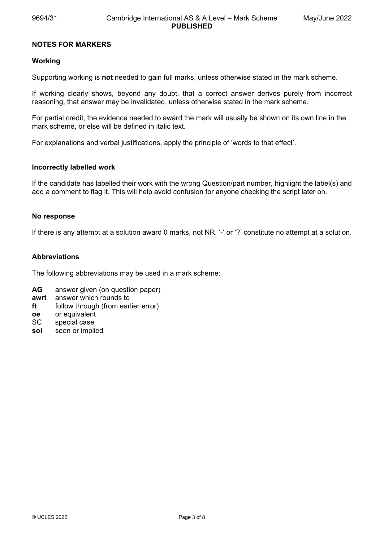 Mark scheme, page 3 of 8