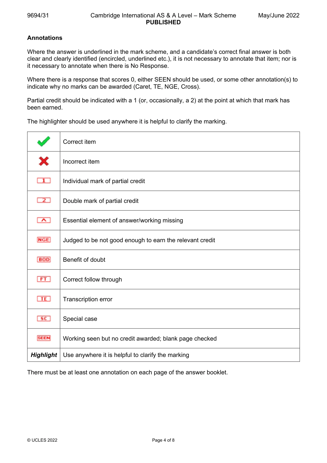 Mark scheme, page 4 of 8