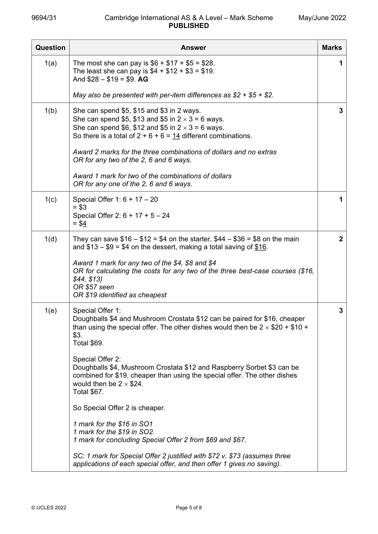 Mark scheme, page 5 of 8