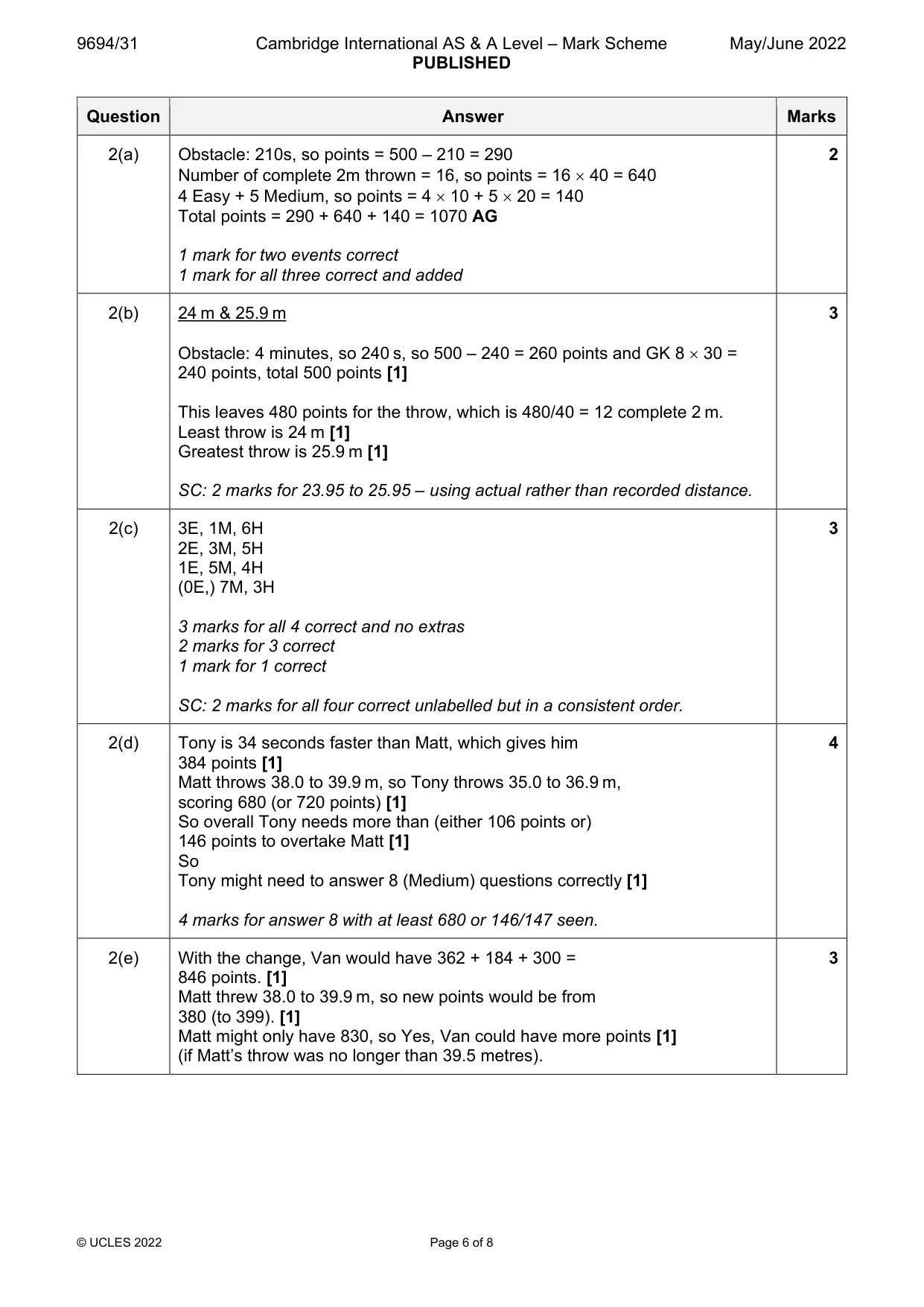 Mark scheme, page 6 of 8