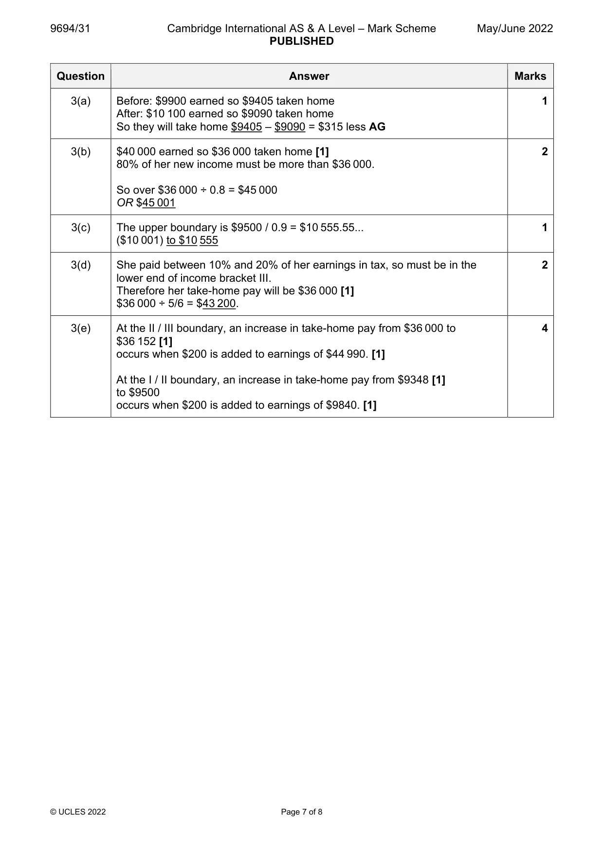Mark scheme, page 7 of 8