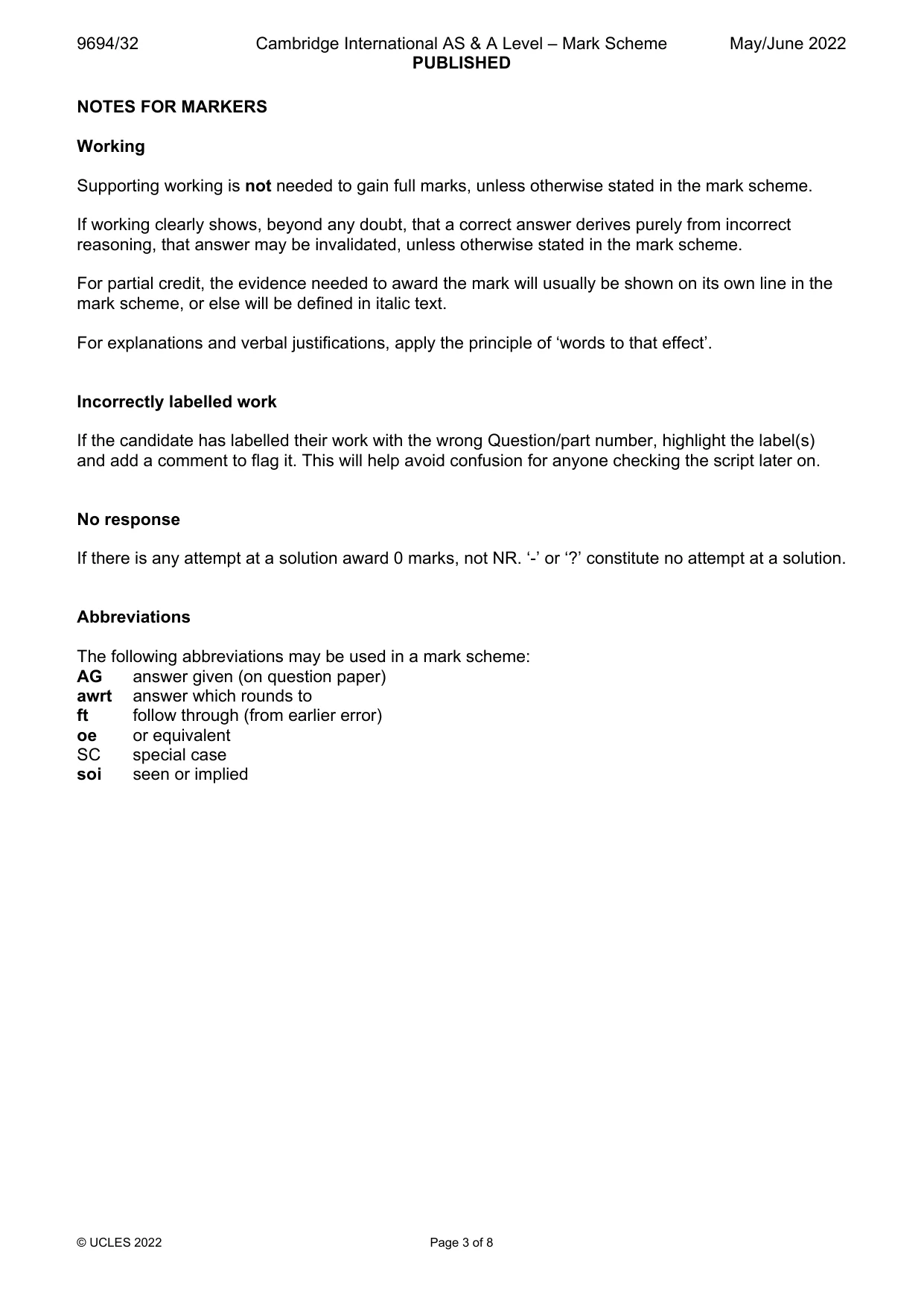 Mark scheme, page 3 of 8