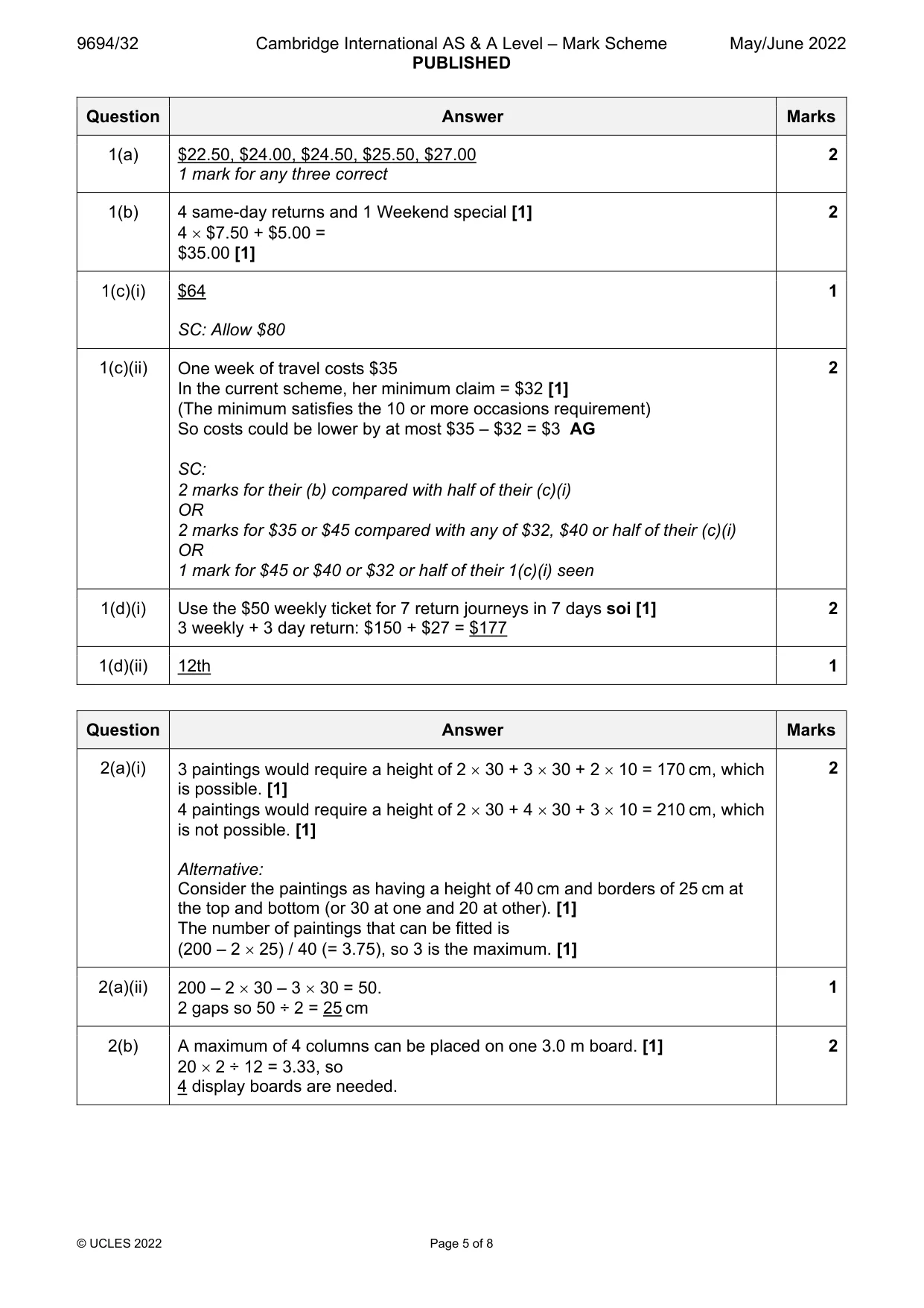 Mark scheme, page 5 of 8
