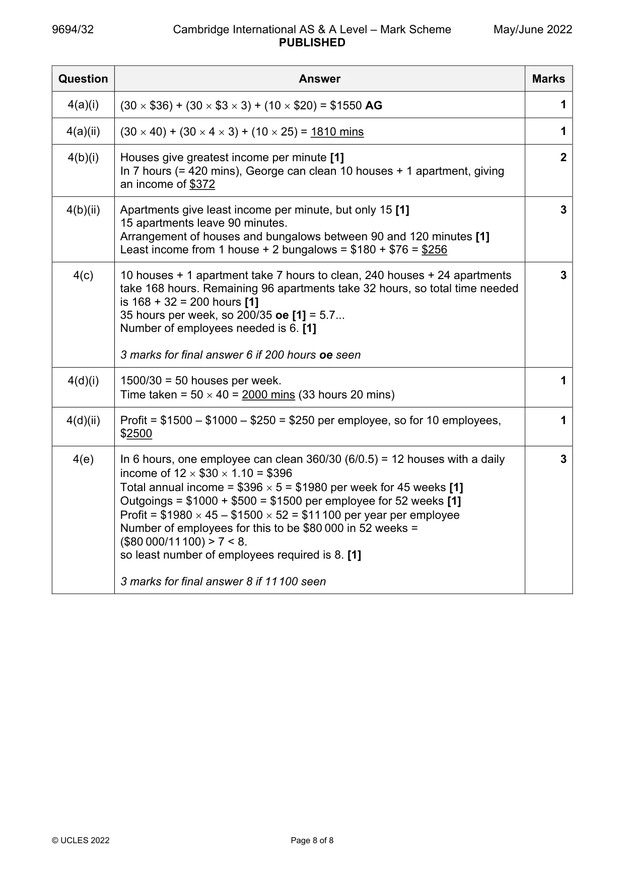 Mark scheme, page 8 of 8