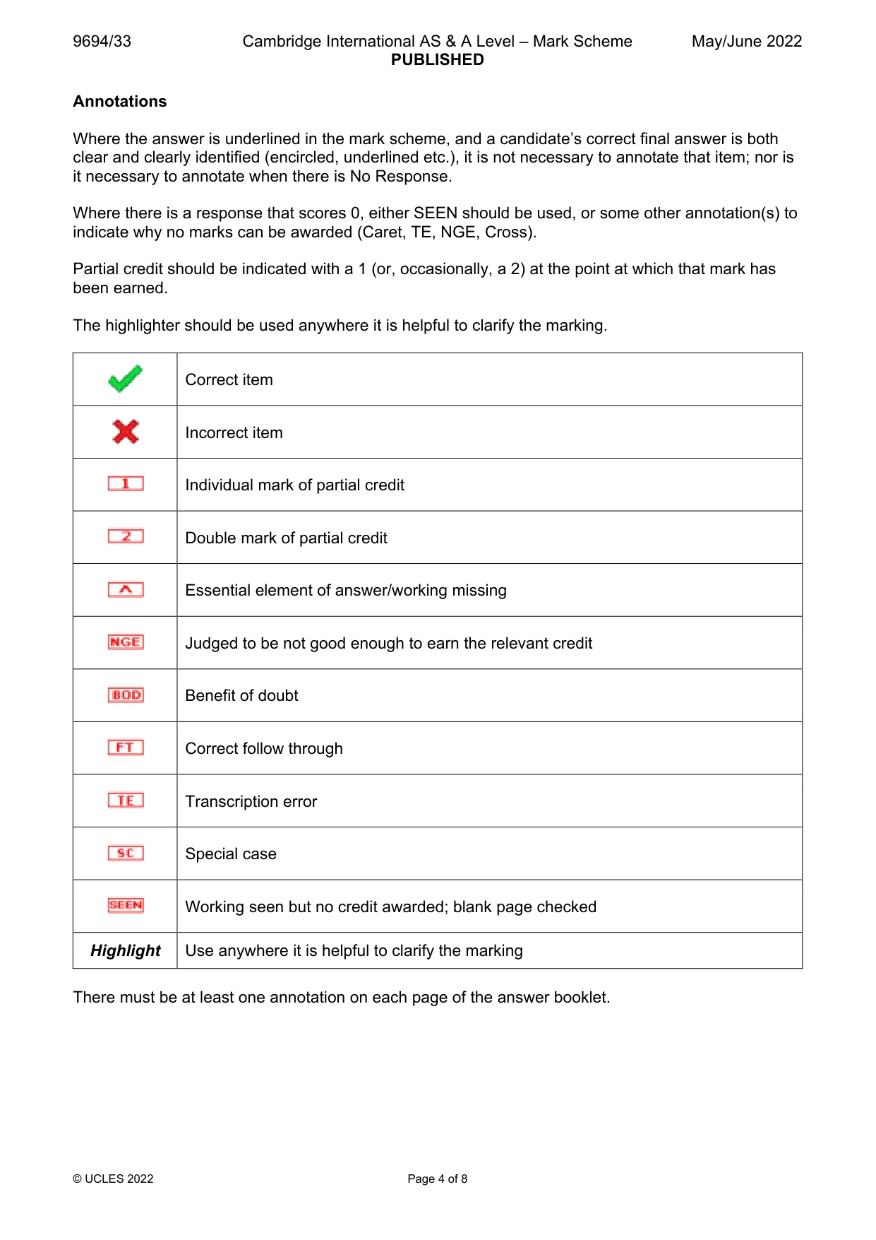 Mark scheme, page 4 of 8