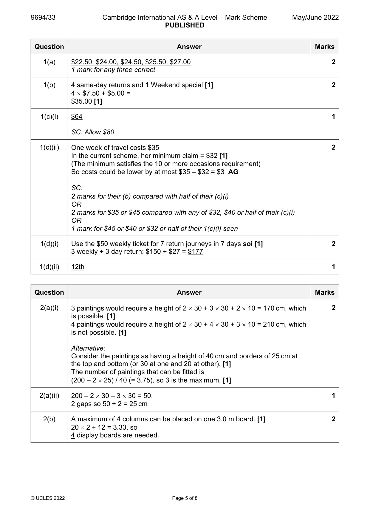 Mark scheme, page 5 of 8