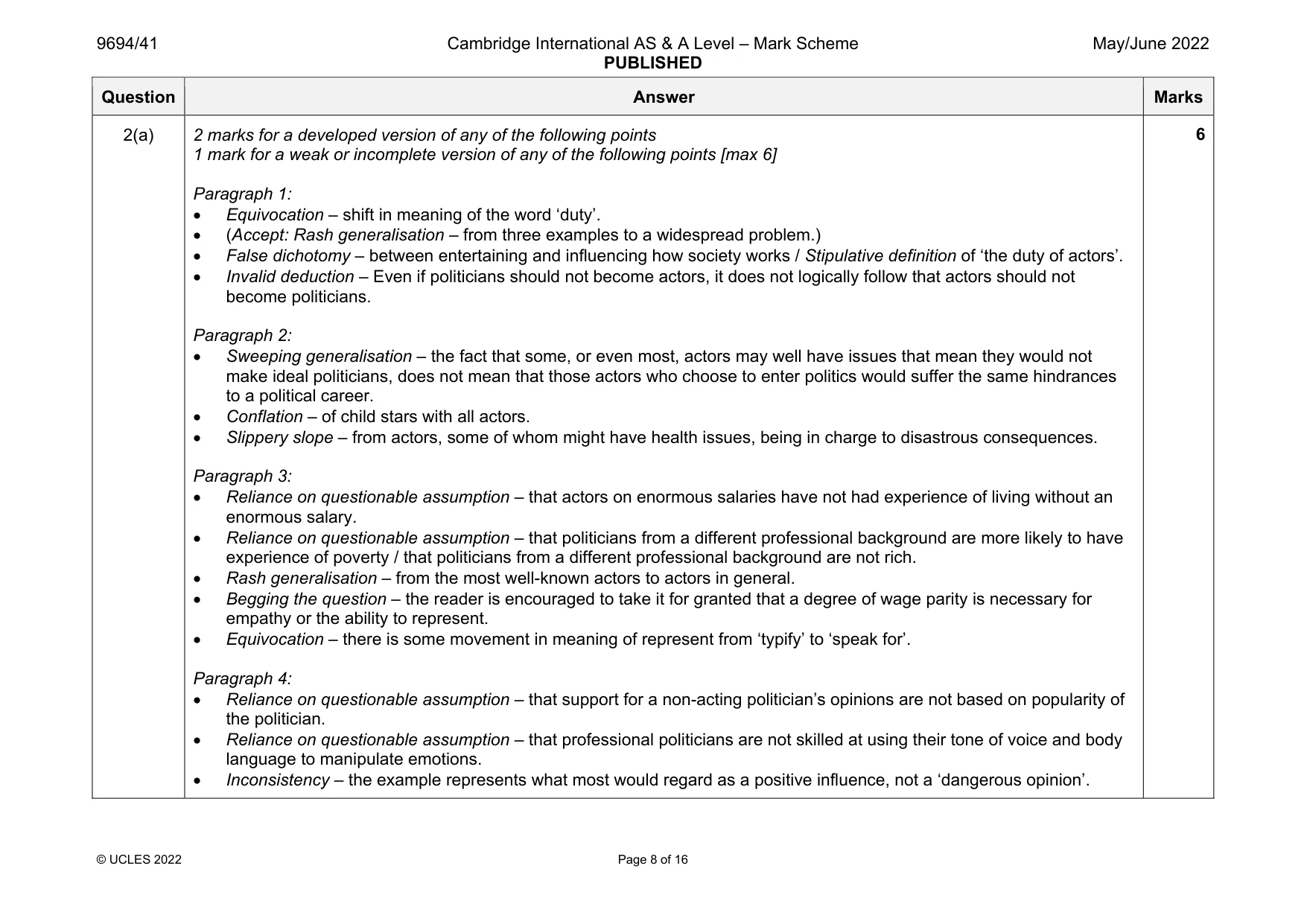 Mark scheme, page 8 of 16