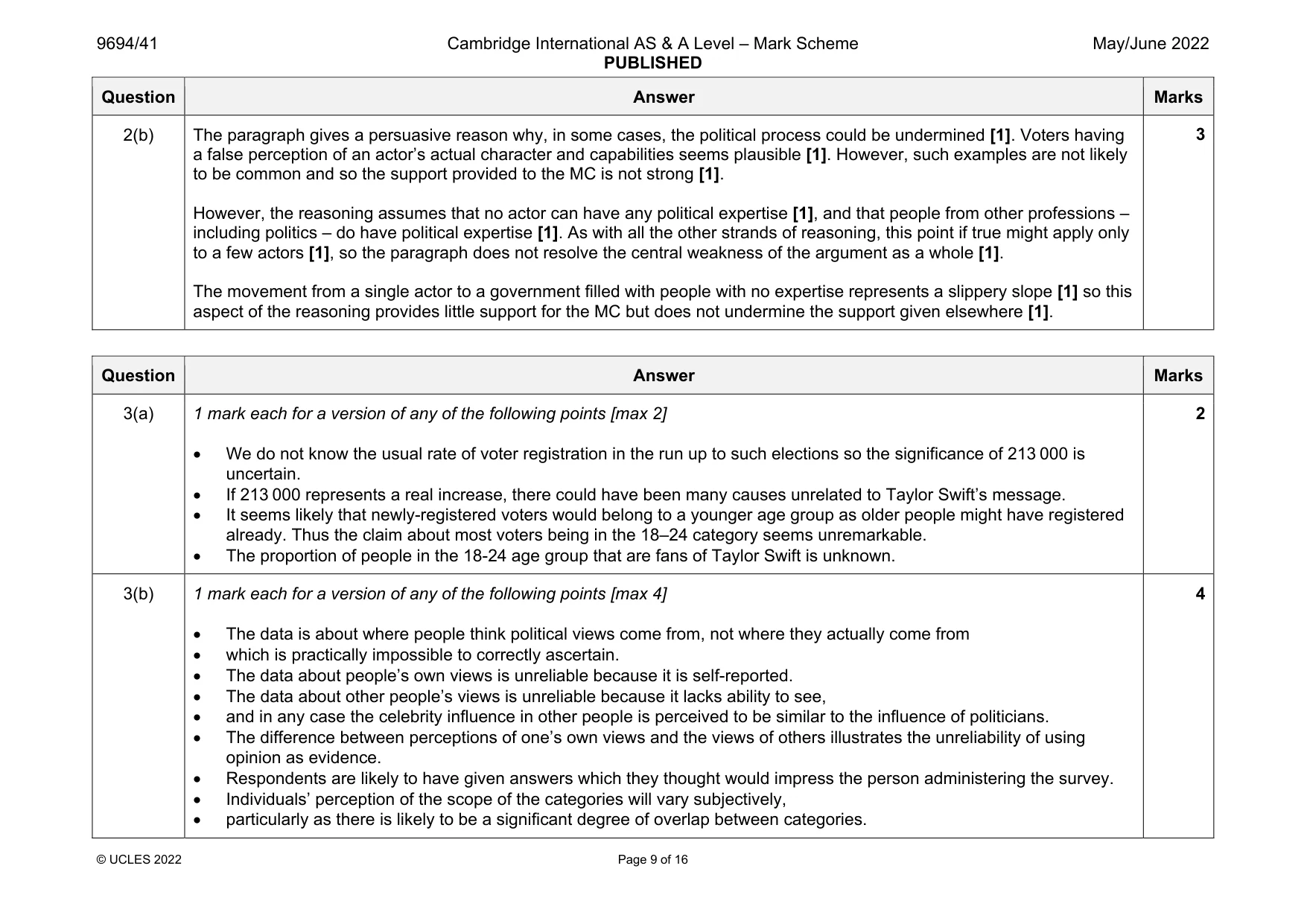 Mark scheme, page 9 of 16