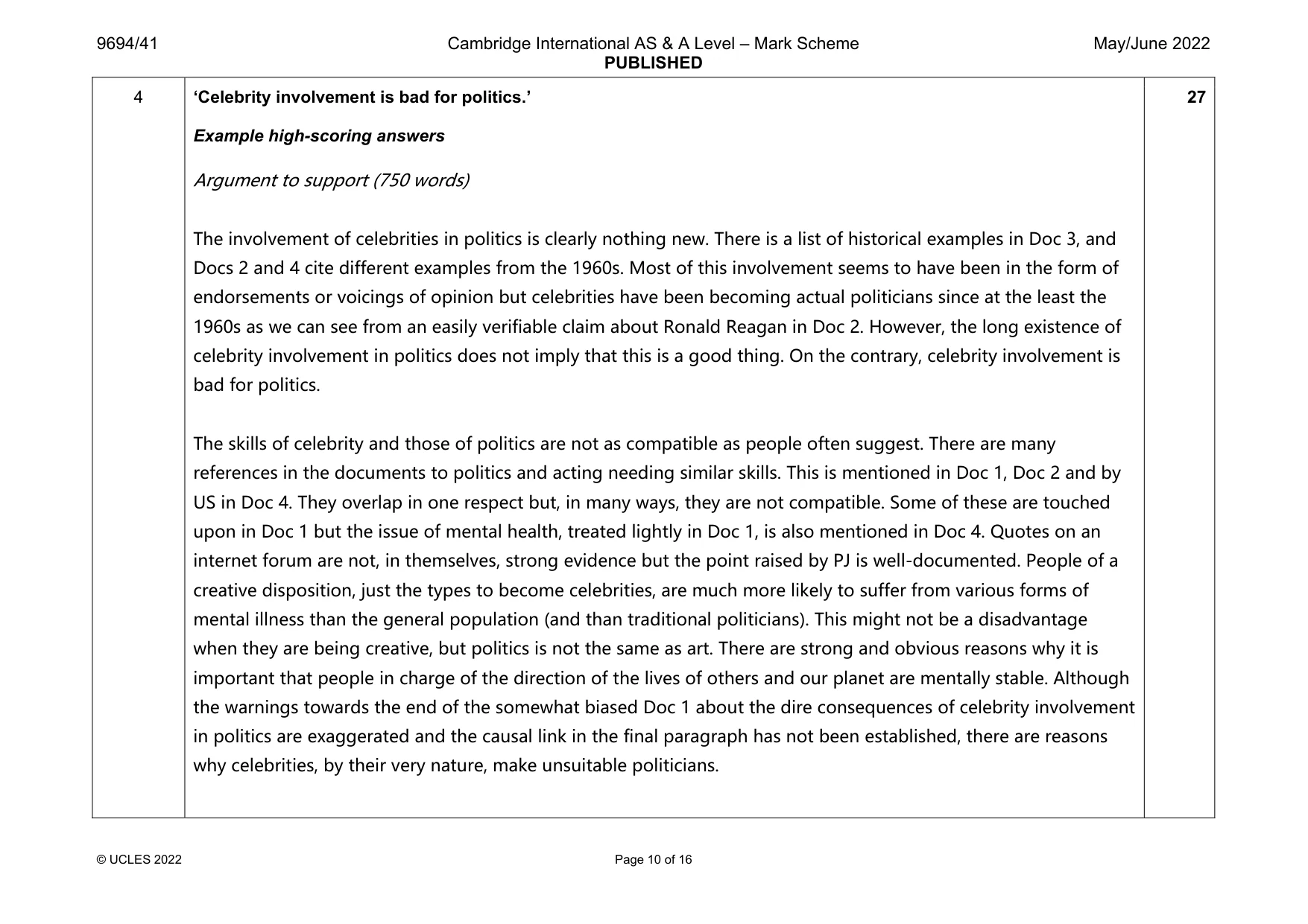 Mark scheme, page 10 of 16