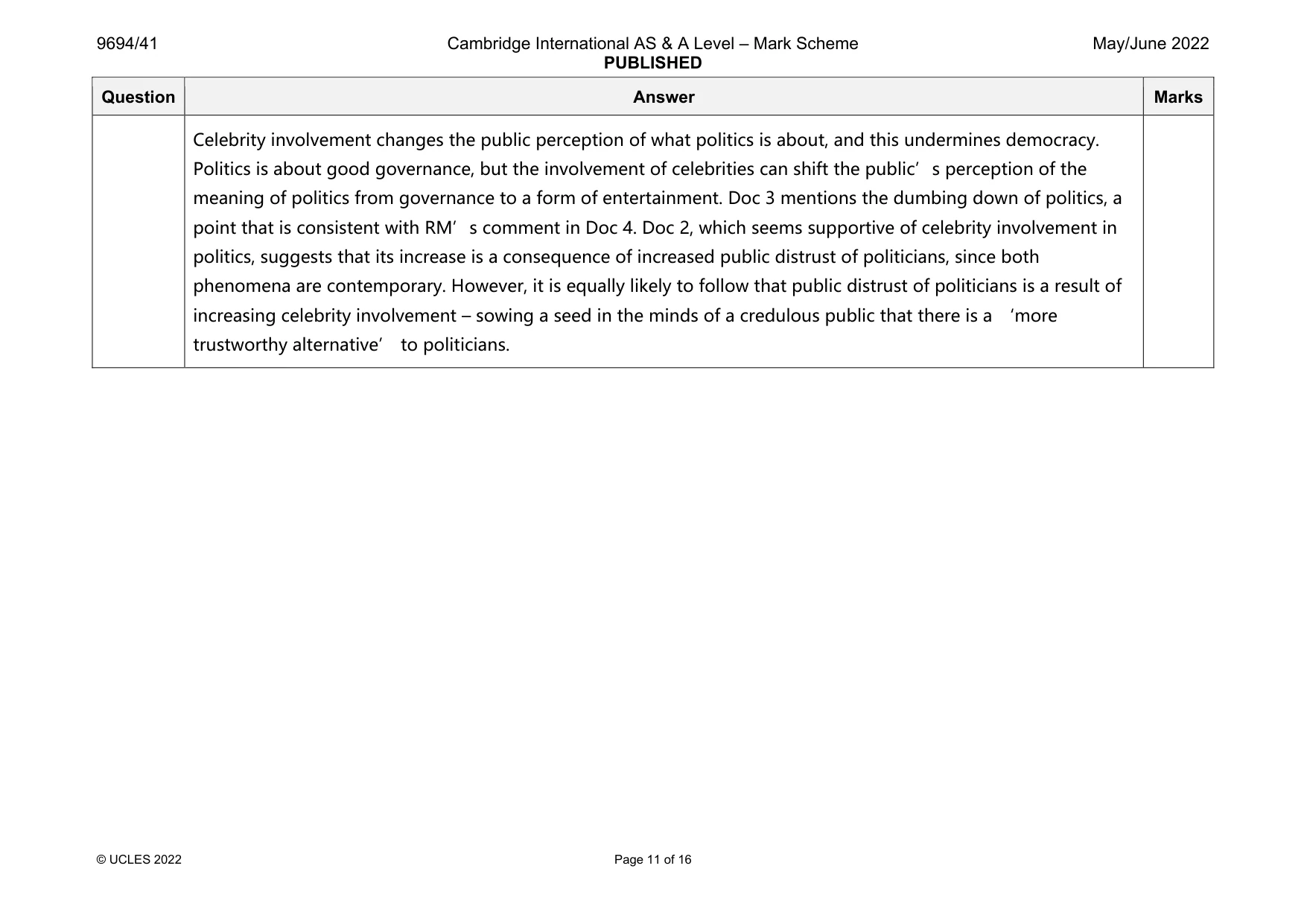 Mark scheme, page 11 of 16