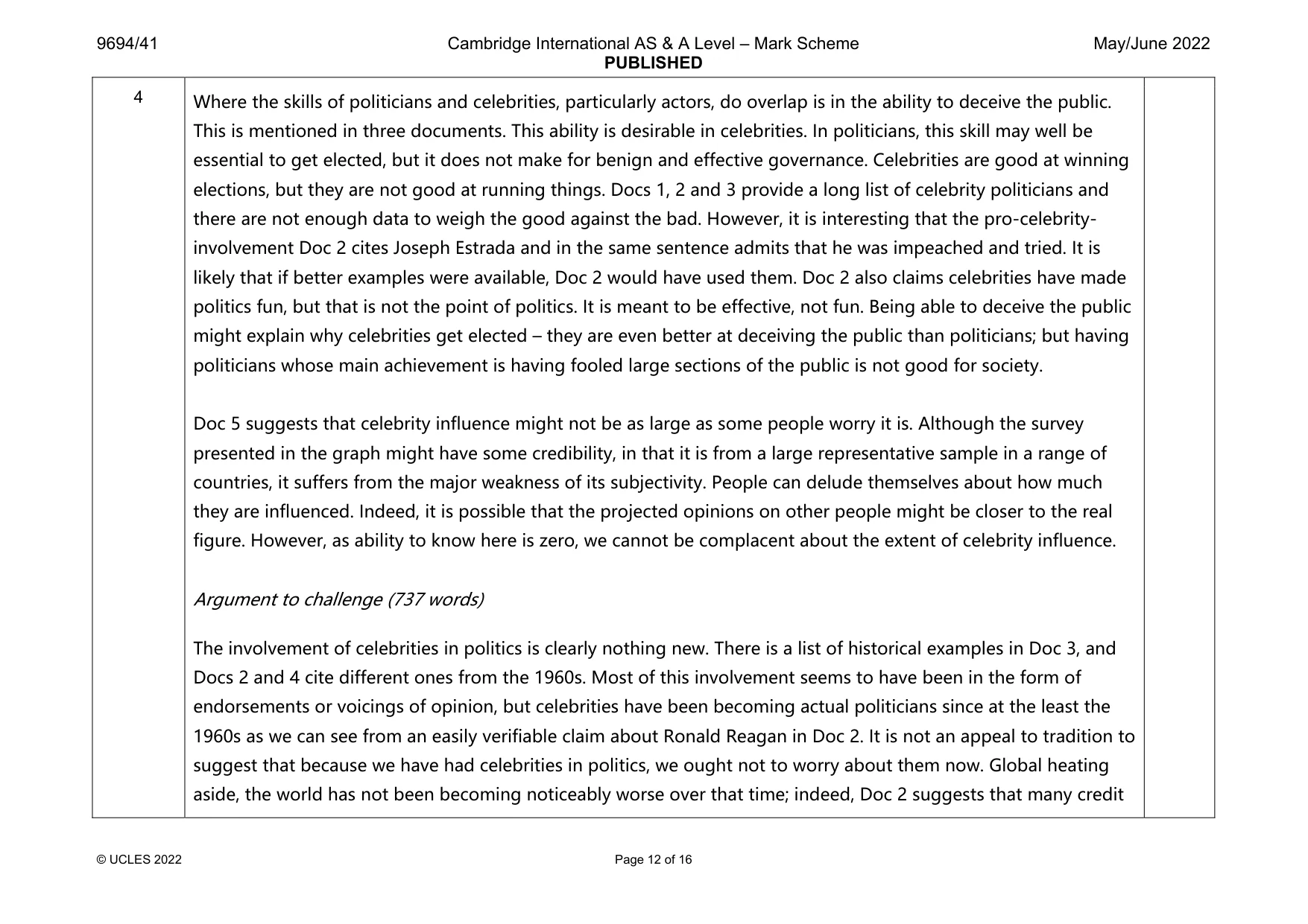 Mark scheme, page 12 of 16