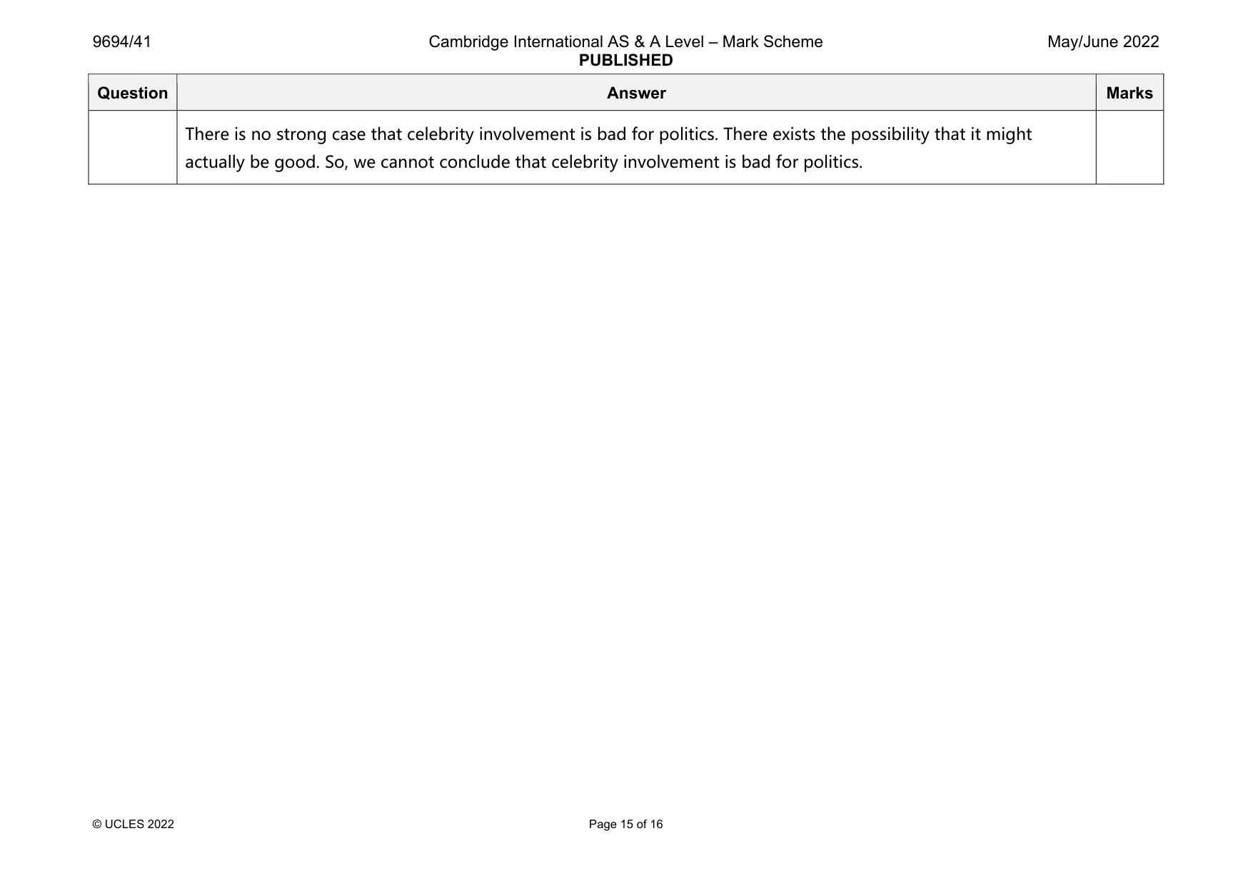 Mark scheme, page 15 of 16