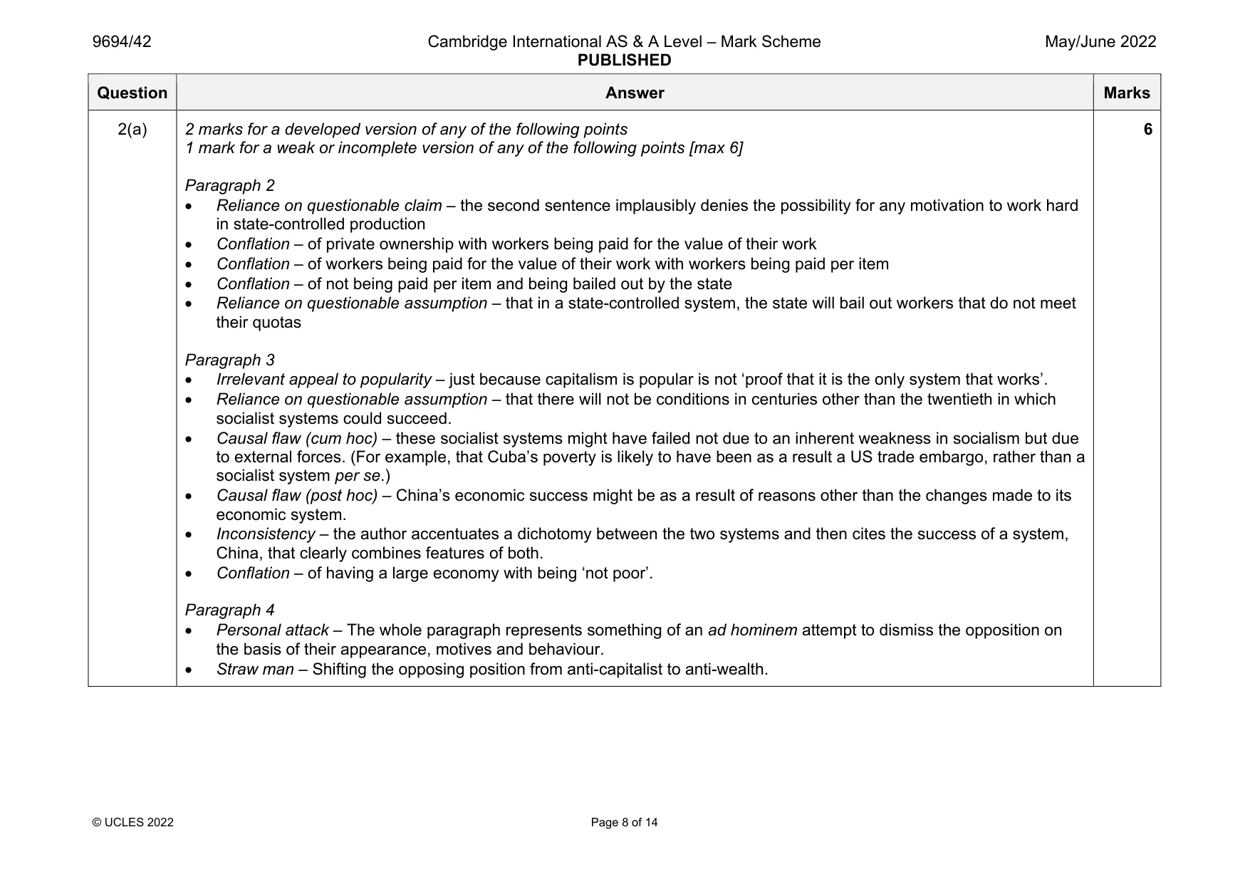 Mark scheme, page 8 of 14