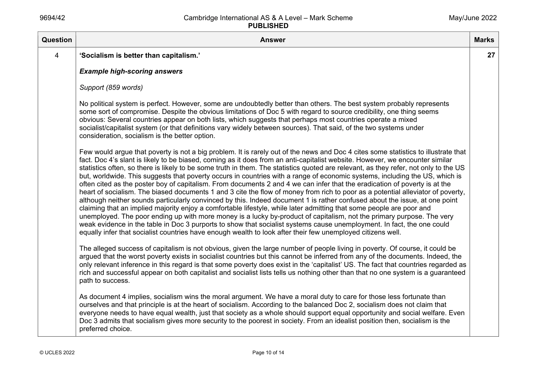 Mark scheme, page 10 of 14