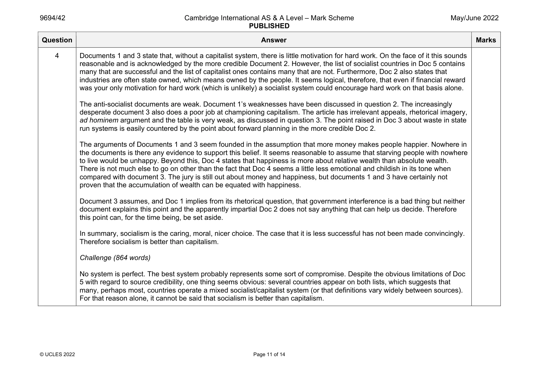 Mark scheme, page 11 of 14