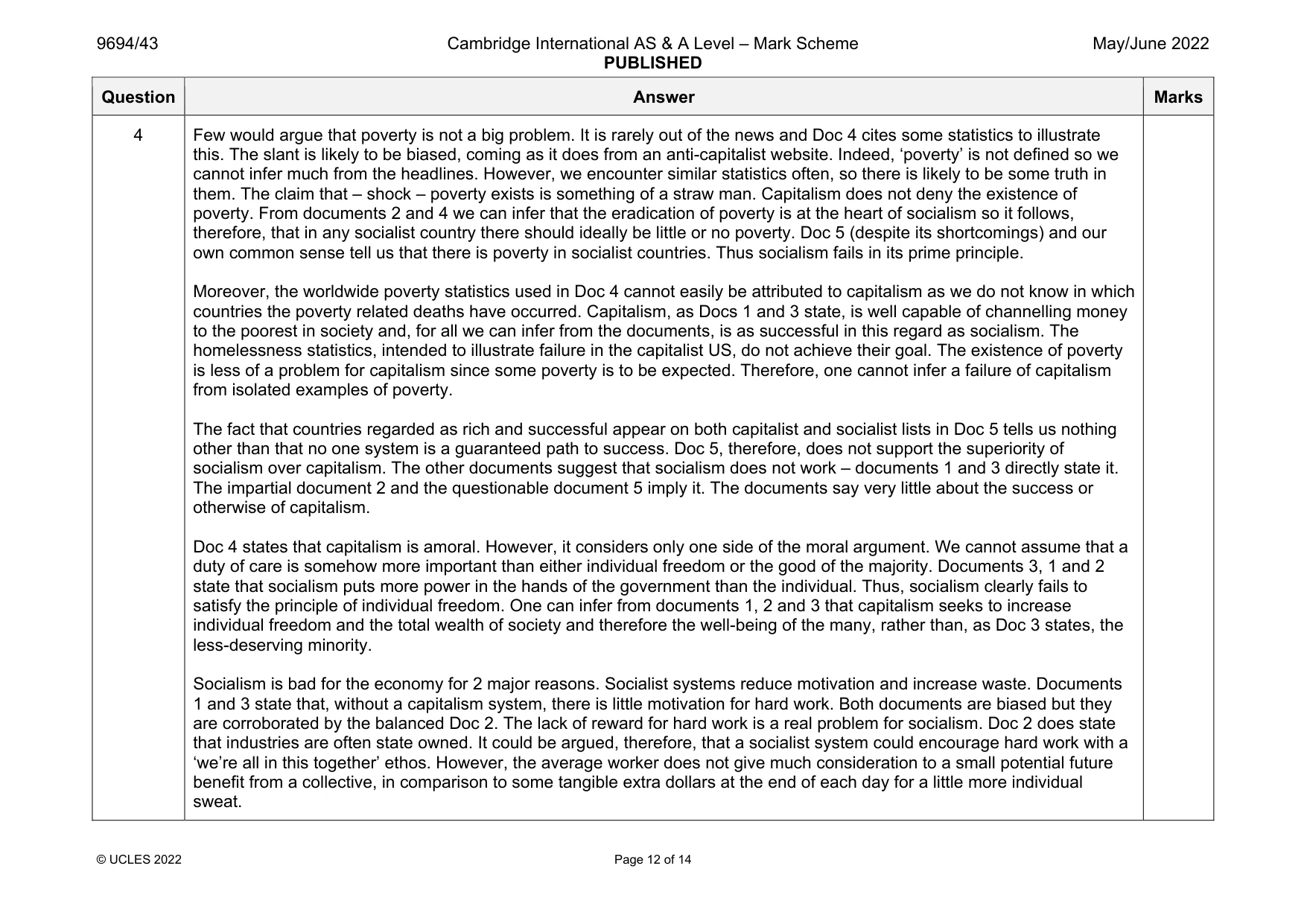 Mark scheme, page 12 of 14