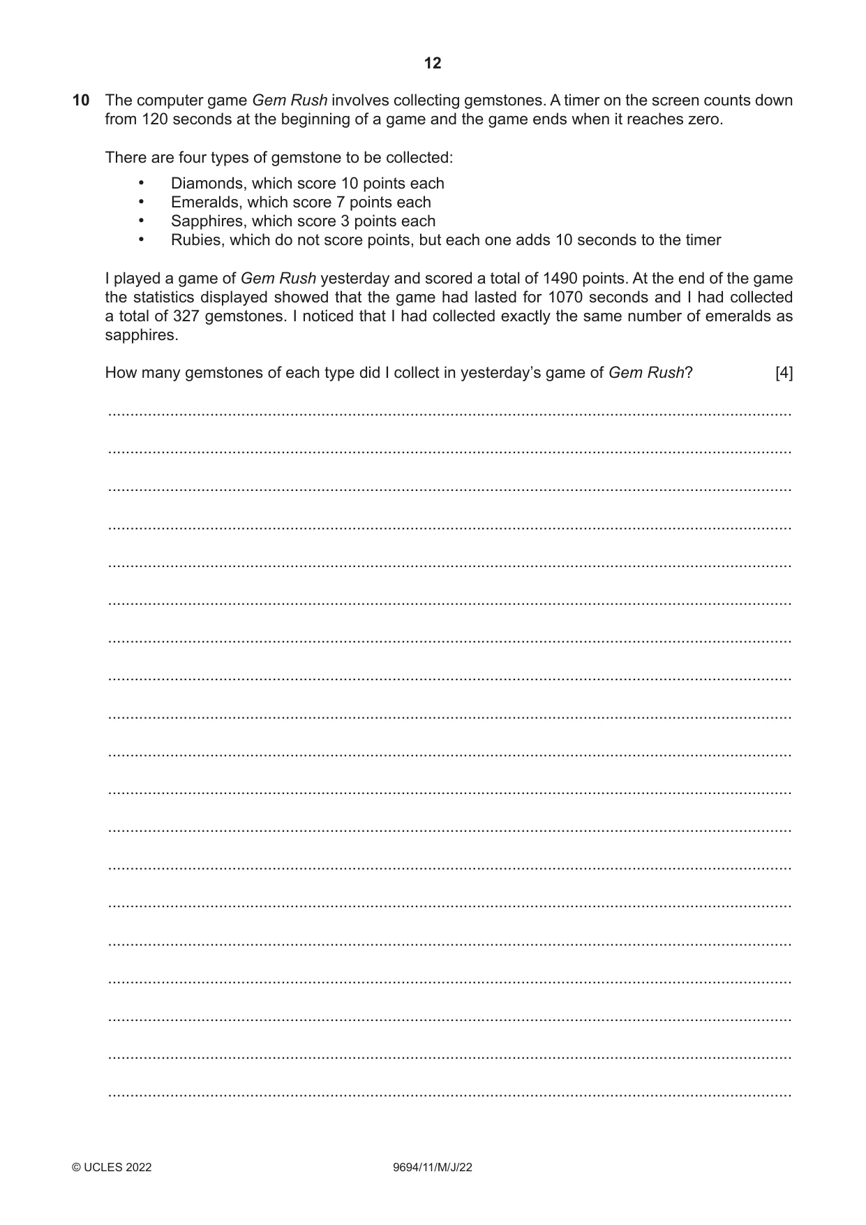 Cambridge A Level Thinking Skills 9694 2022 May/June Paper 1 · Variant 1 question paper, page 12 of 16