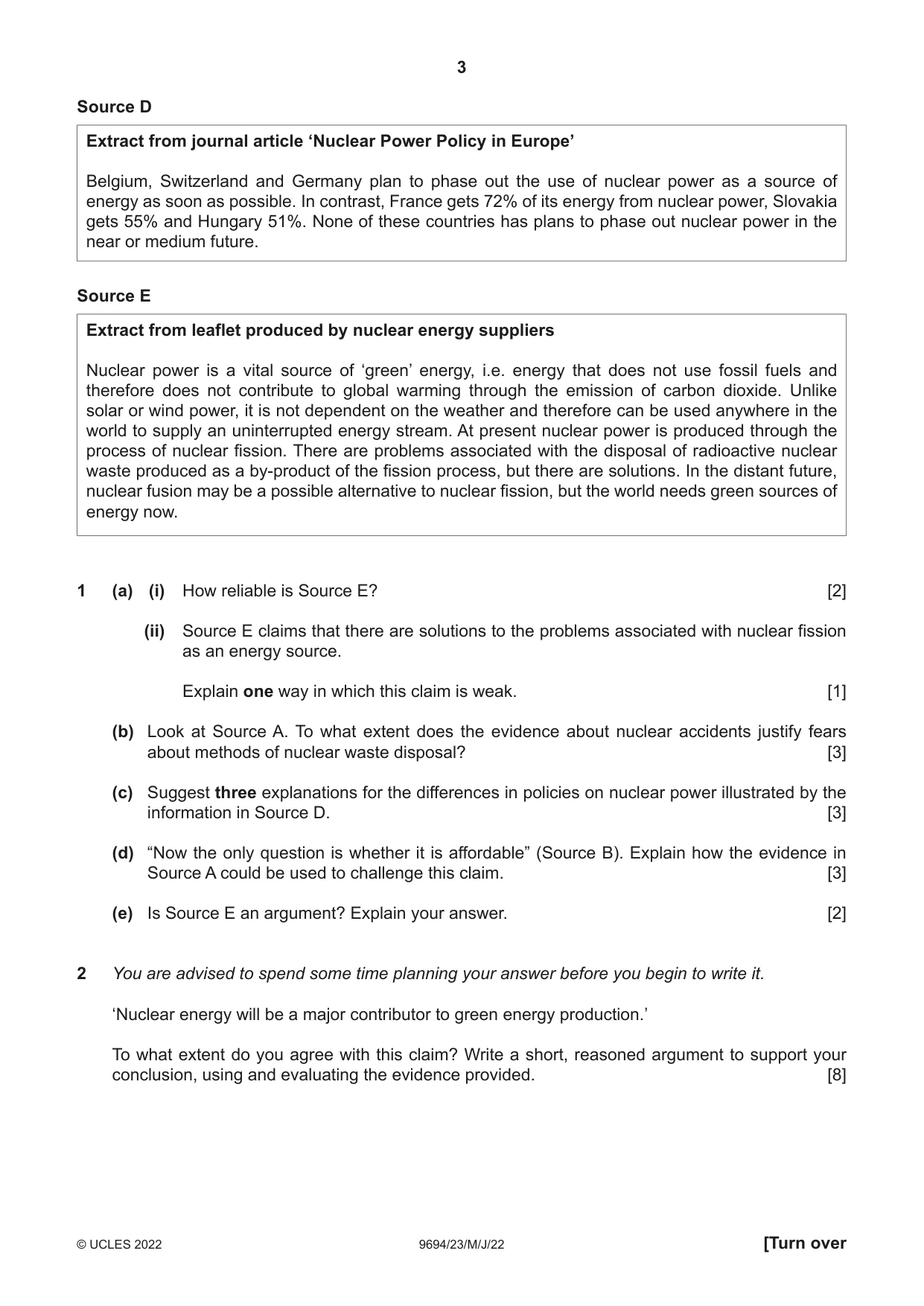 Cambridge A Level Thinking Skills 9694 2022 May/June Paper 2 · Variant 3 question paper, page 3 of 8