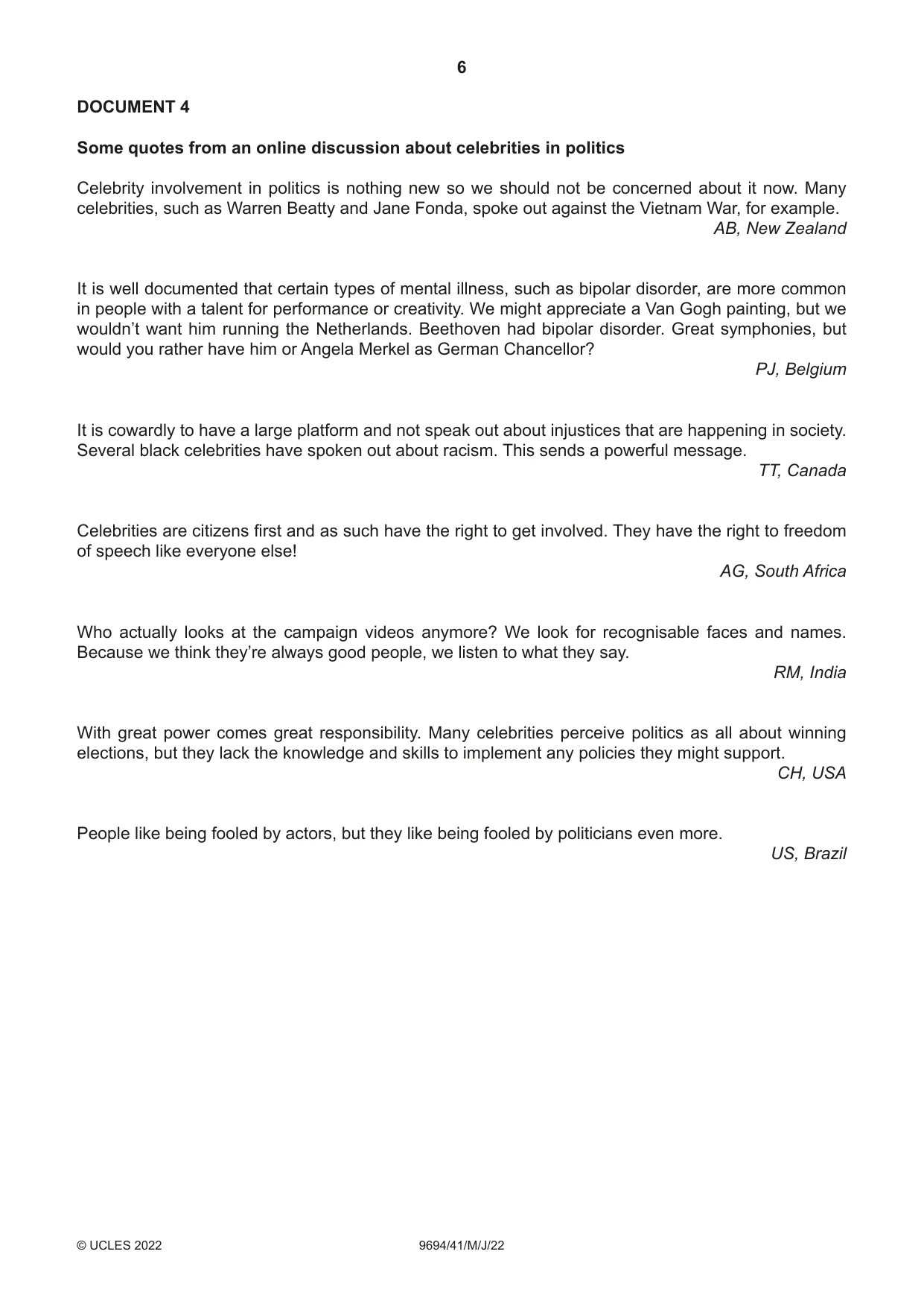 Cambridge A Level Thinking Skills 9694 2022 May/June Paper 4 · Variant 1 question paper, page 6 of 8