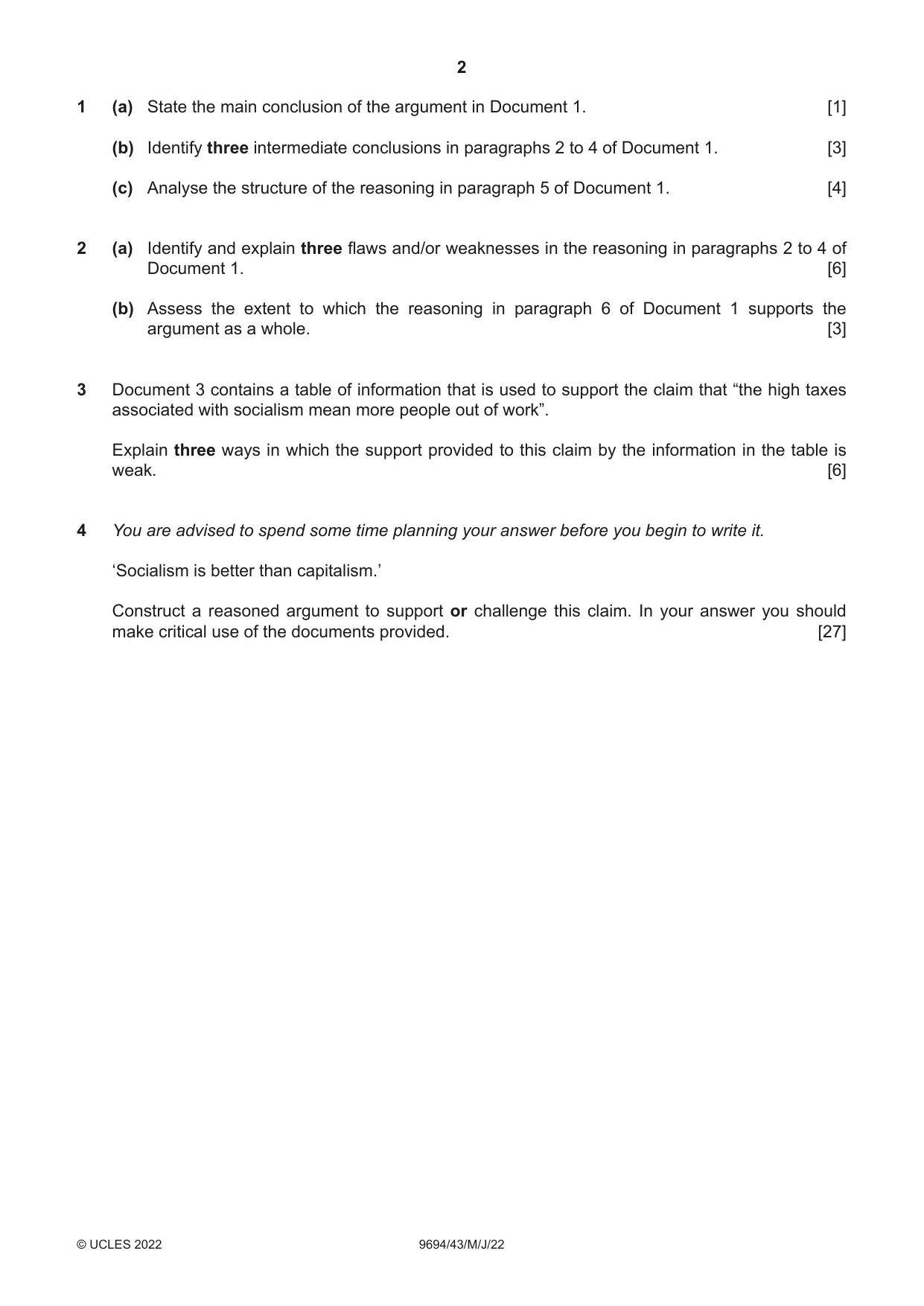 Cambridge A Level Thinking Skills 9694 2022 May/June Paper 4 · Variant 3 question paper, page 2 of 8